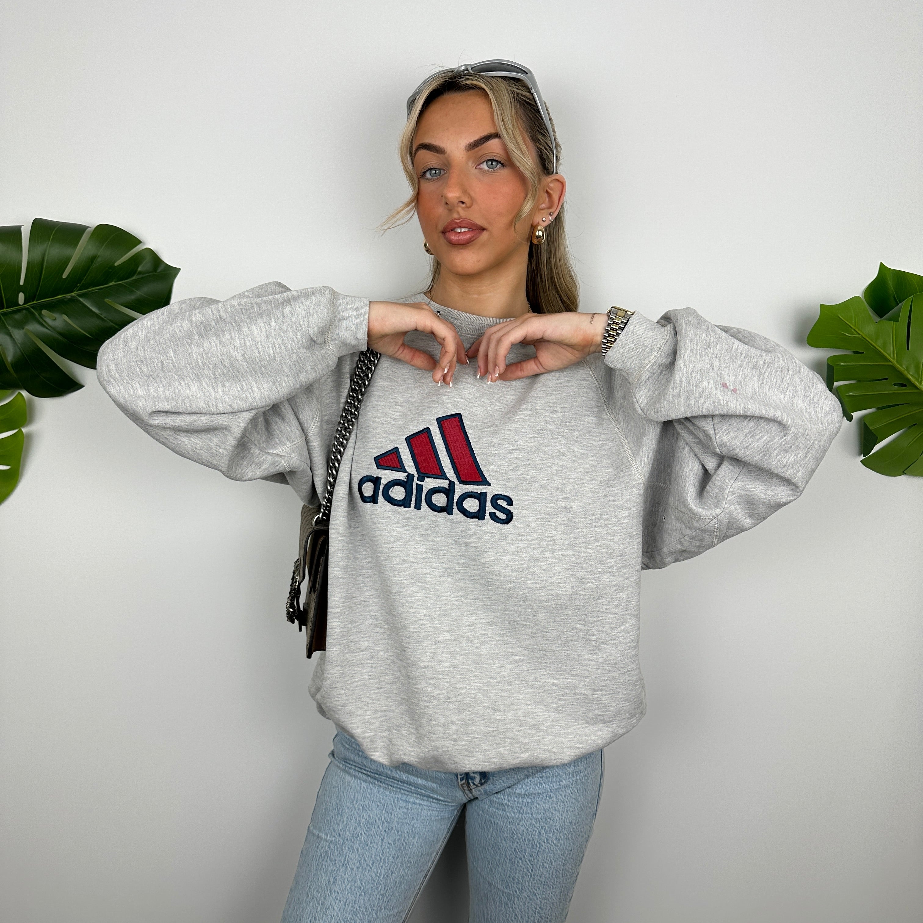 Adidas Grey Embroidered Spell Out Sweatshirt (L)