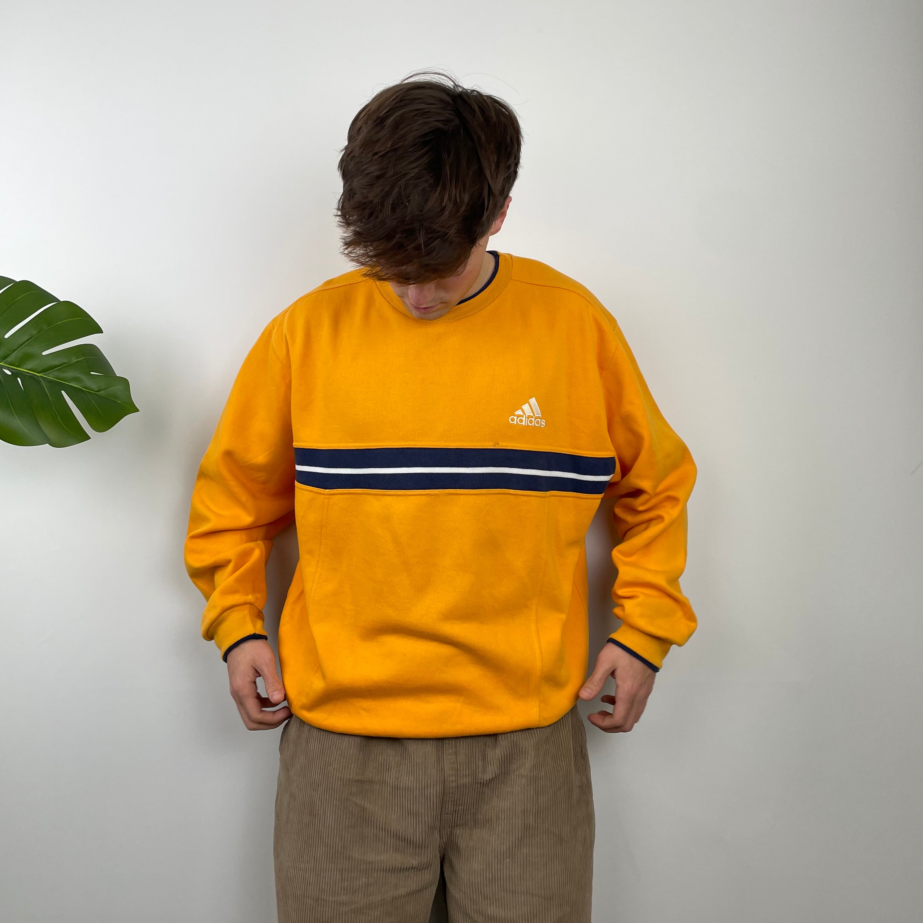 Adidas Orange Embroidered Spell Out Sweatshirt (M)