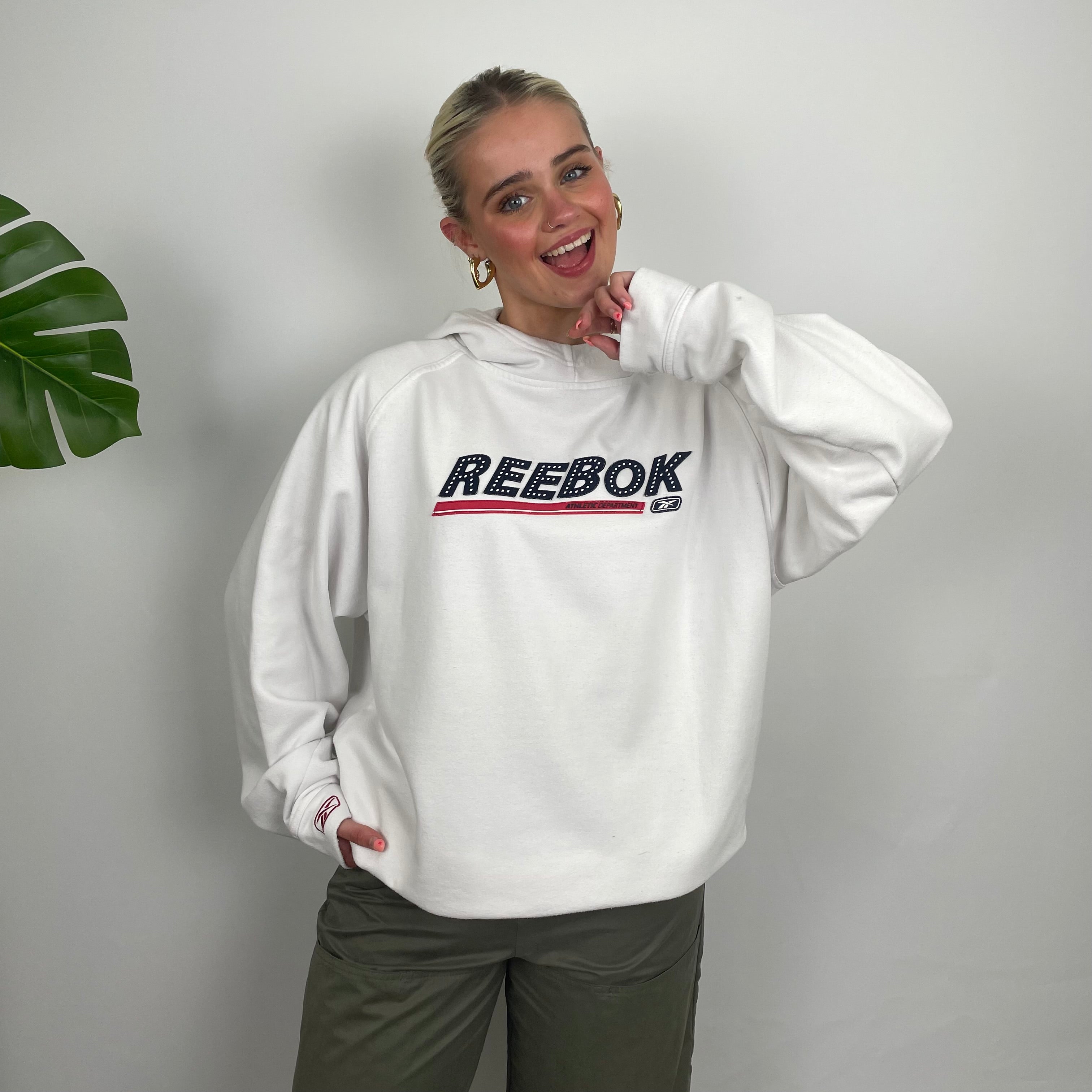 Reebok White Embroidered Spell Out Hoodie (M)