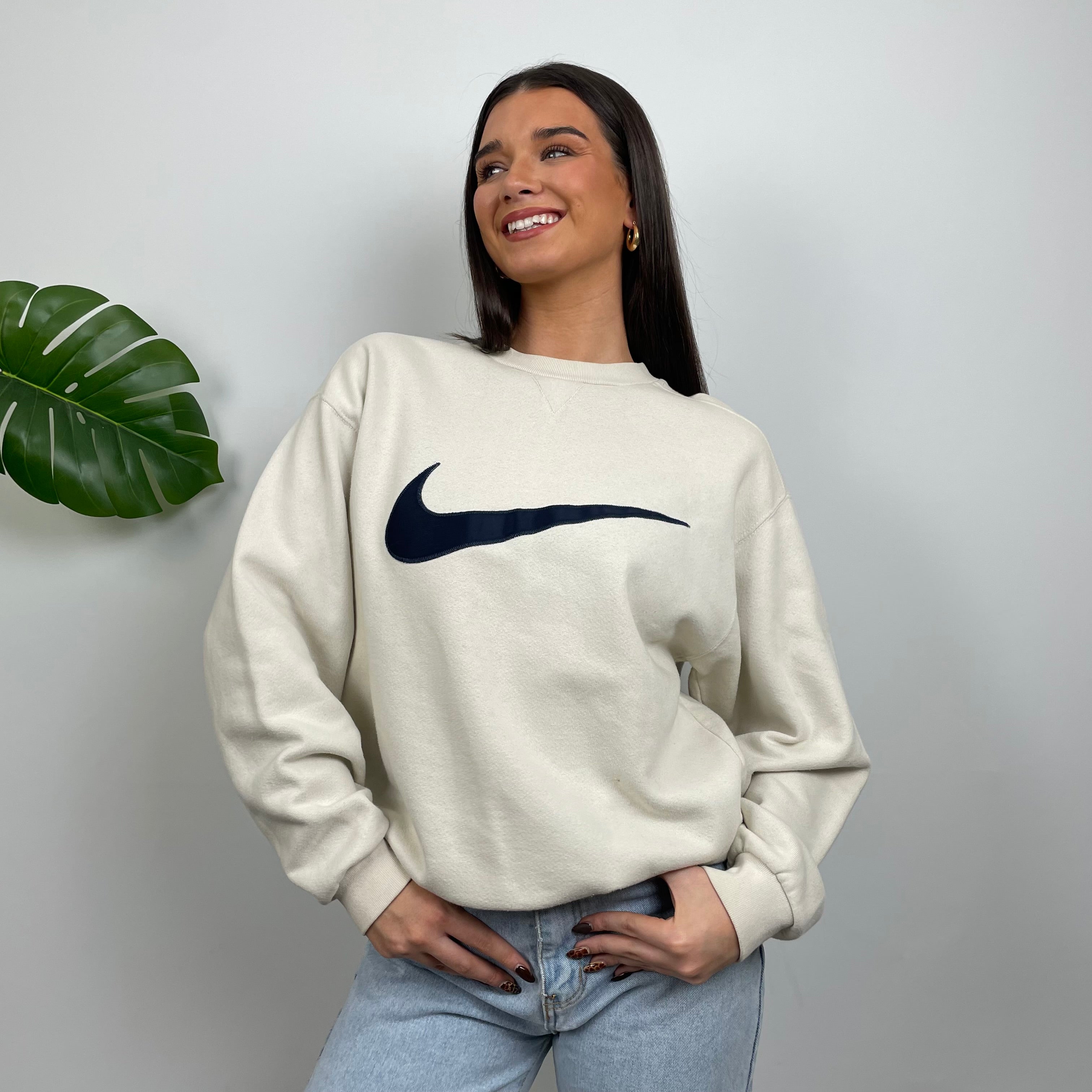 Nike Cream Embroidered Swoosh Sweatshirt (S)