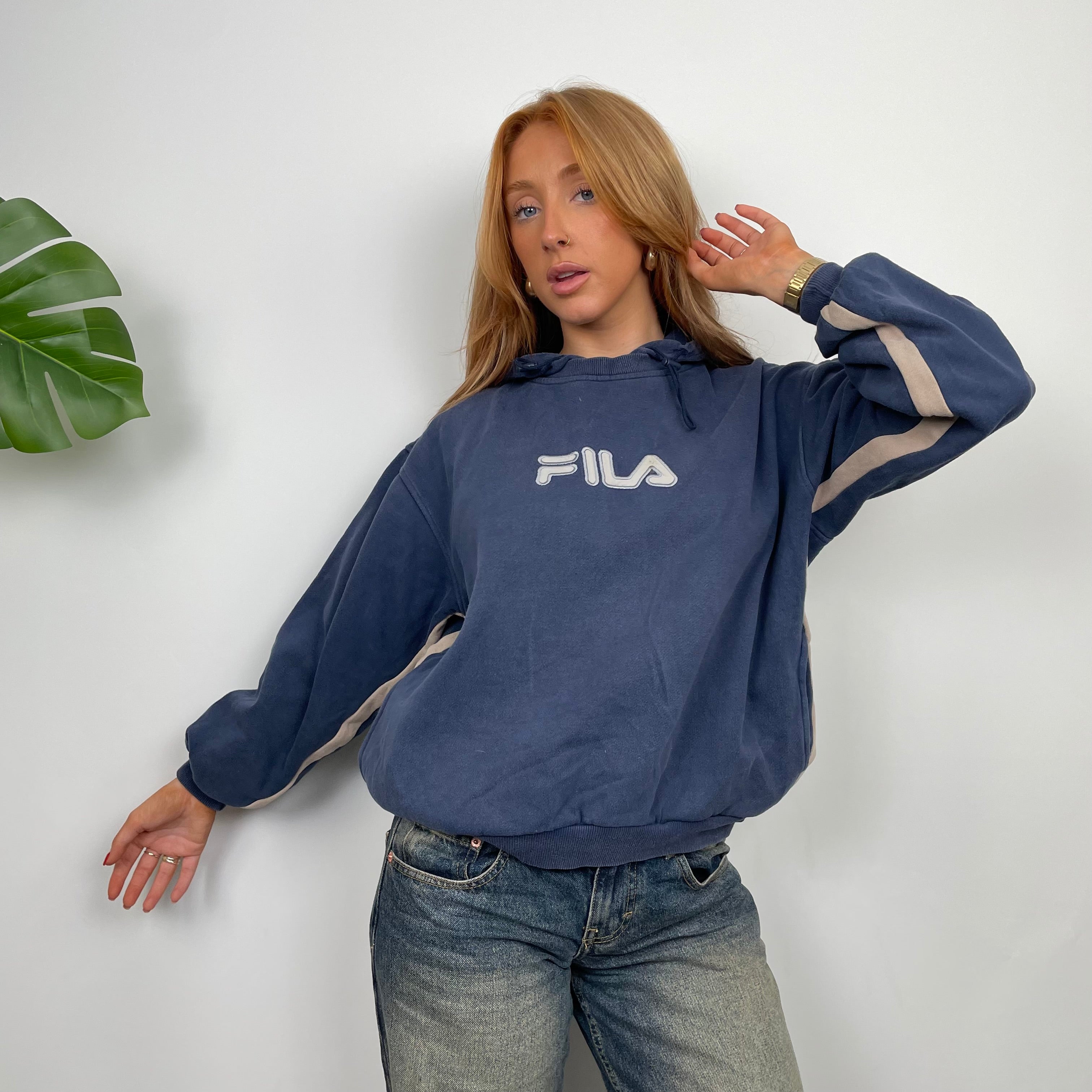 FILA Navy Embroidered Spell Out Hoodie (S)