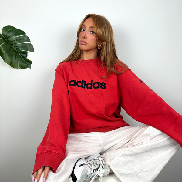 Adidas Red Embroidered Spell Out Sweatshirt (L)