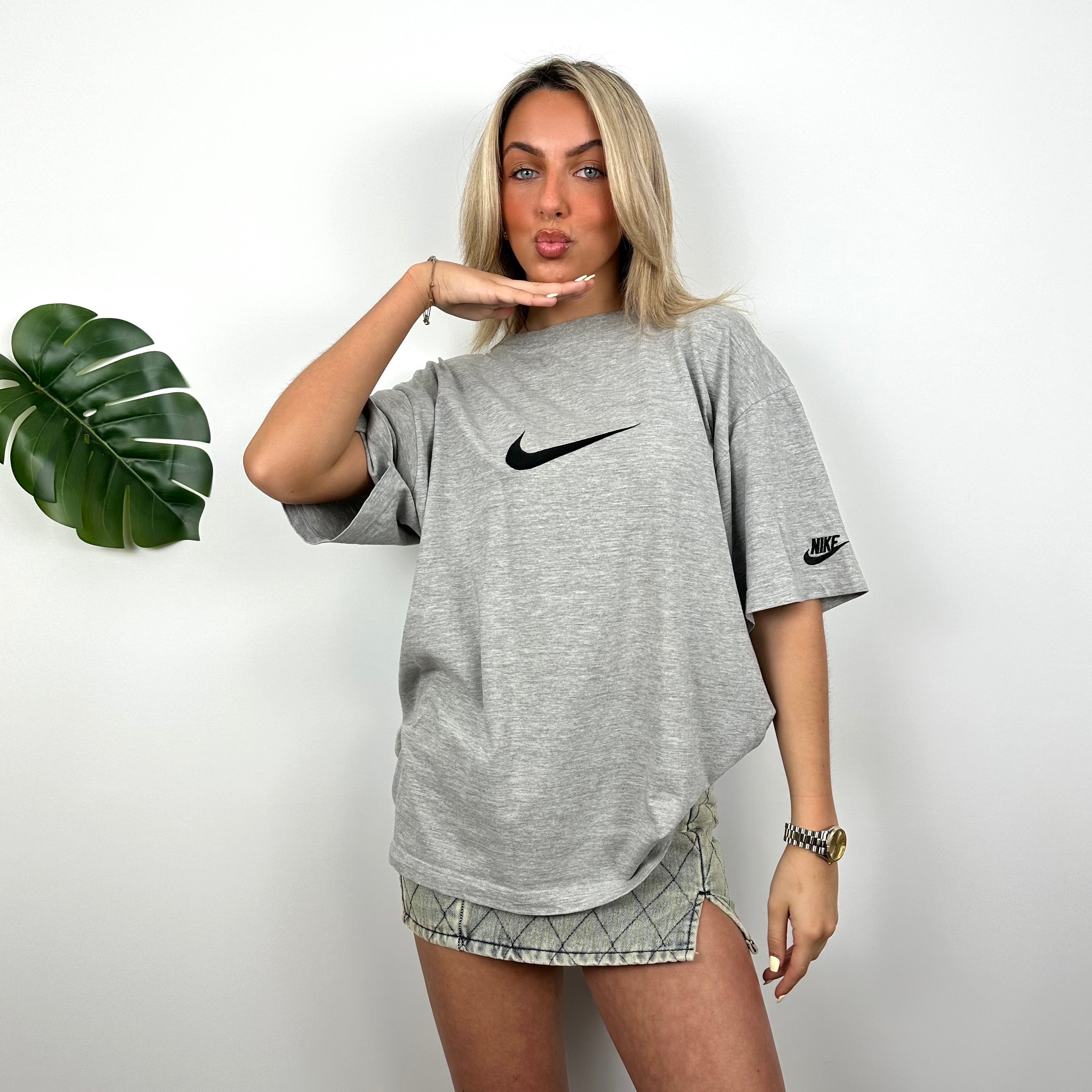 Nike RARE Grey Embroidered Swoosh T Shirt (M)