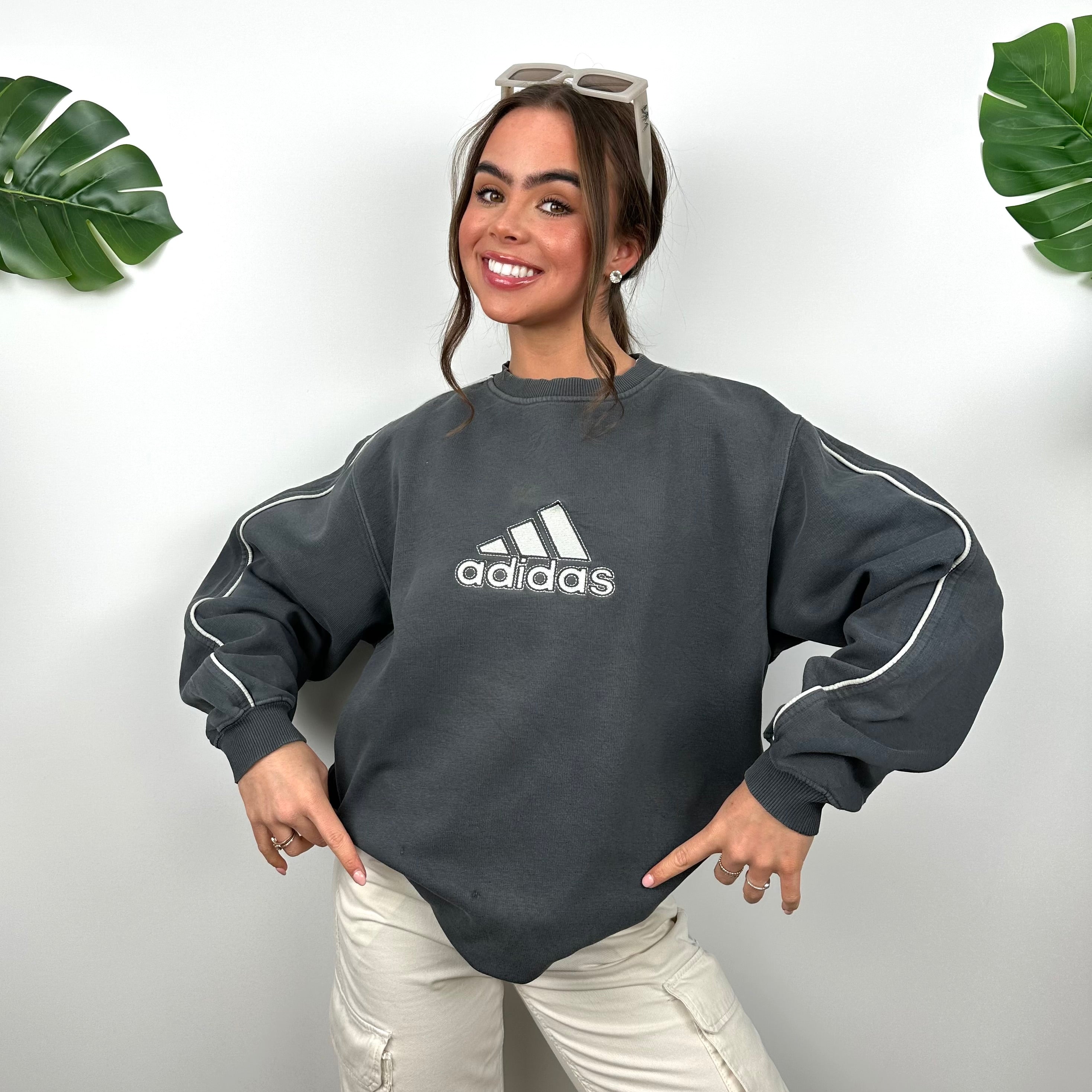 Adidas Grey Embroidered Spell Out Sweatshirt (S)