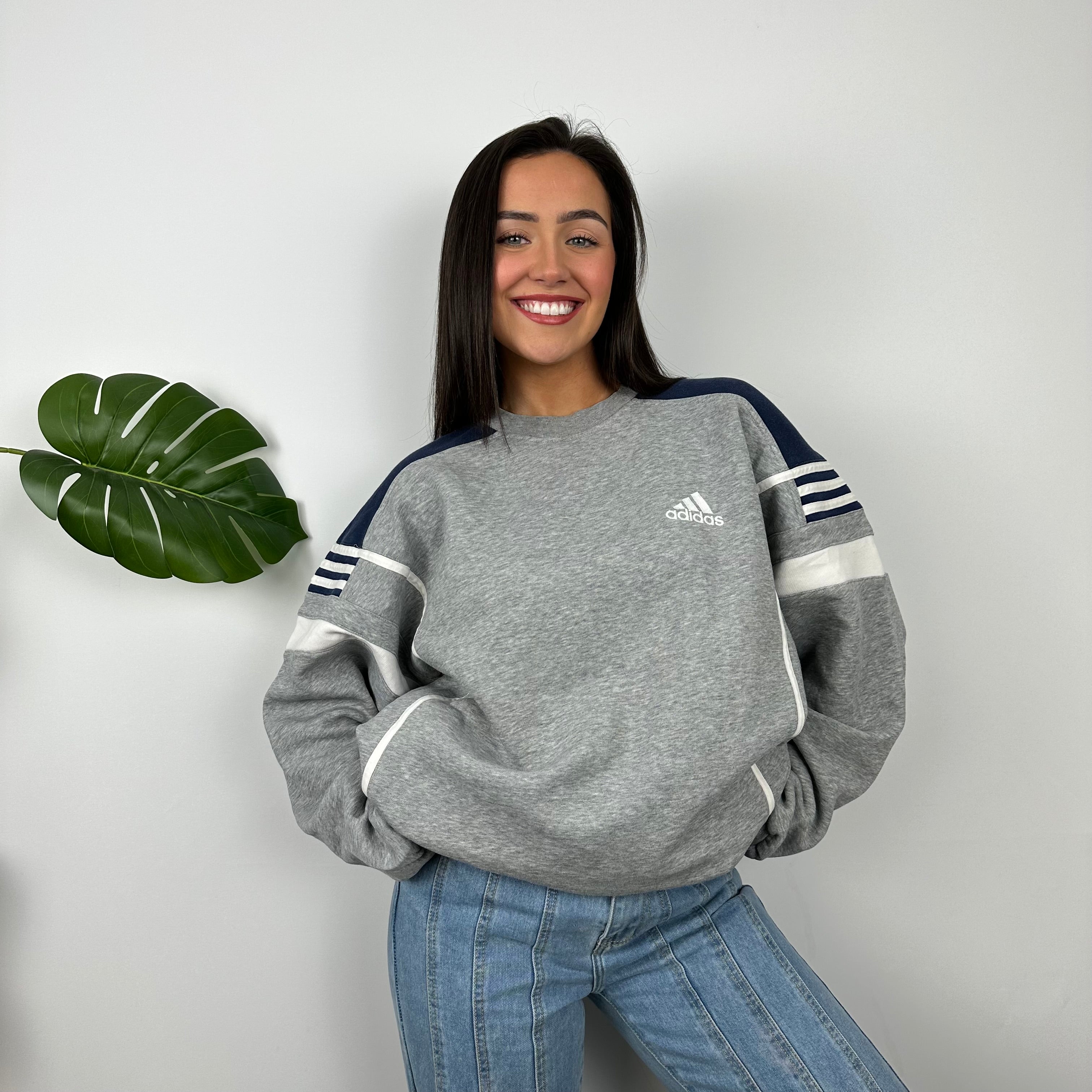 Adidas Grey & Navy Embroidered Spell Out Sweatshirt (L)
