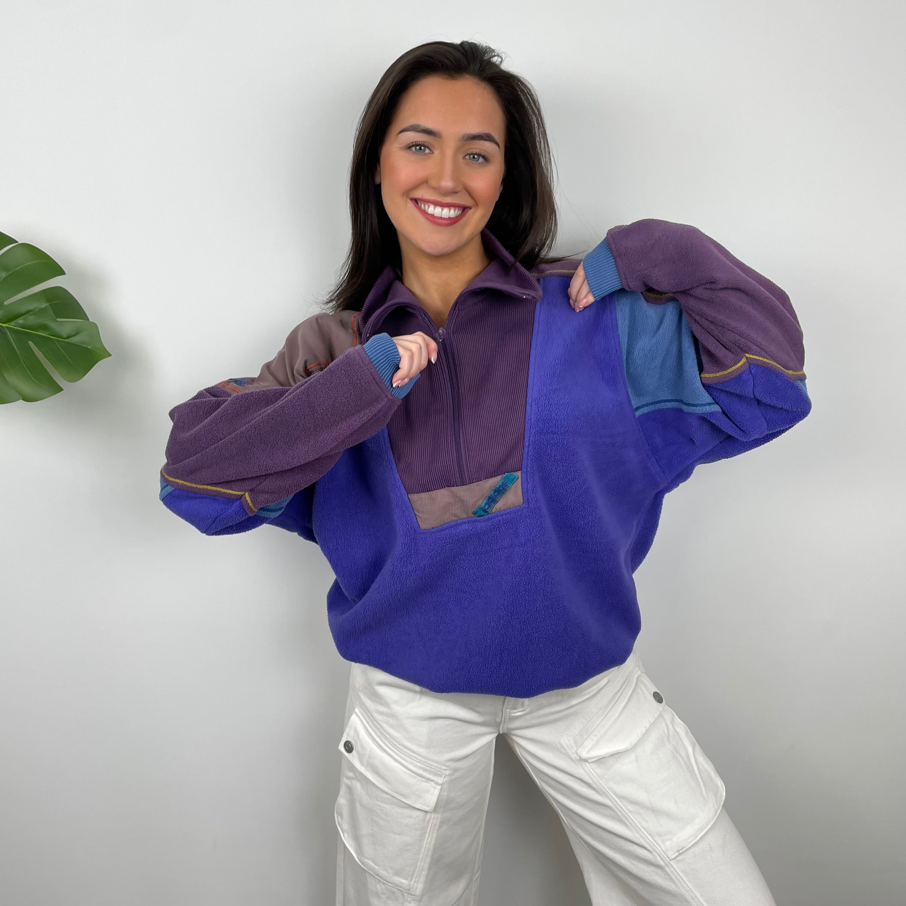 Adidas Colour Block Teddy Bear Quarter Zip Up Fleece (M)