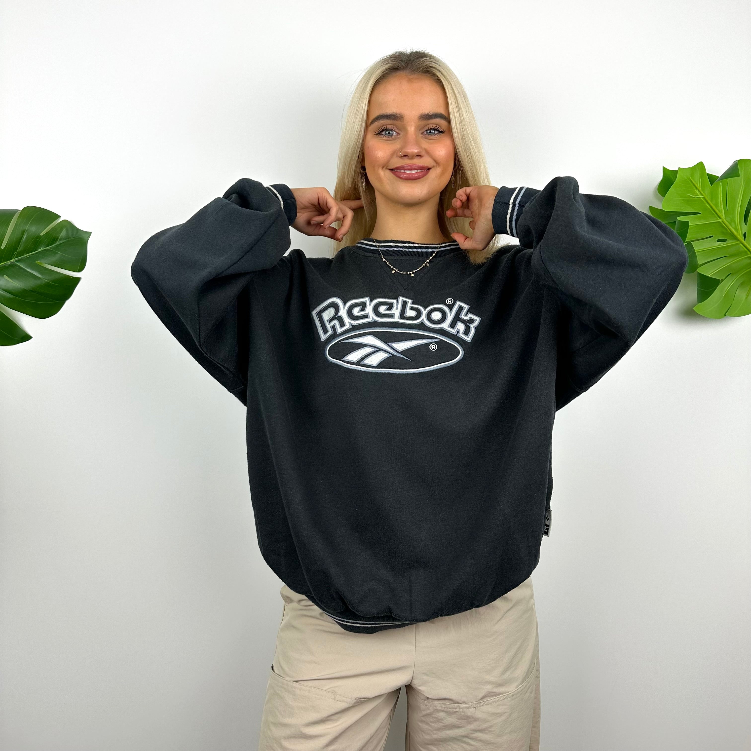 Reebok Navy Embroidered Spell Out Sweatshirt (M)