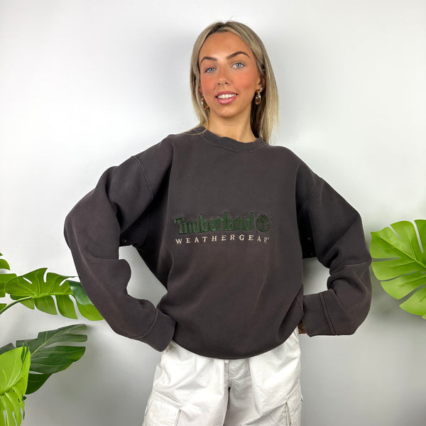 Timberland Mocha Brown Embroidered Spell Out Sweatshirt (L)
