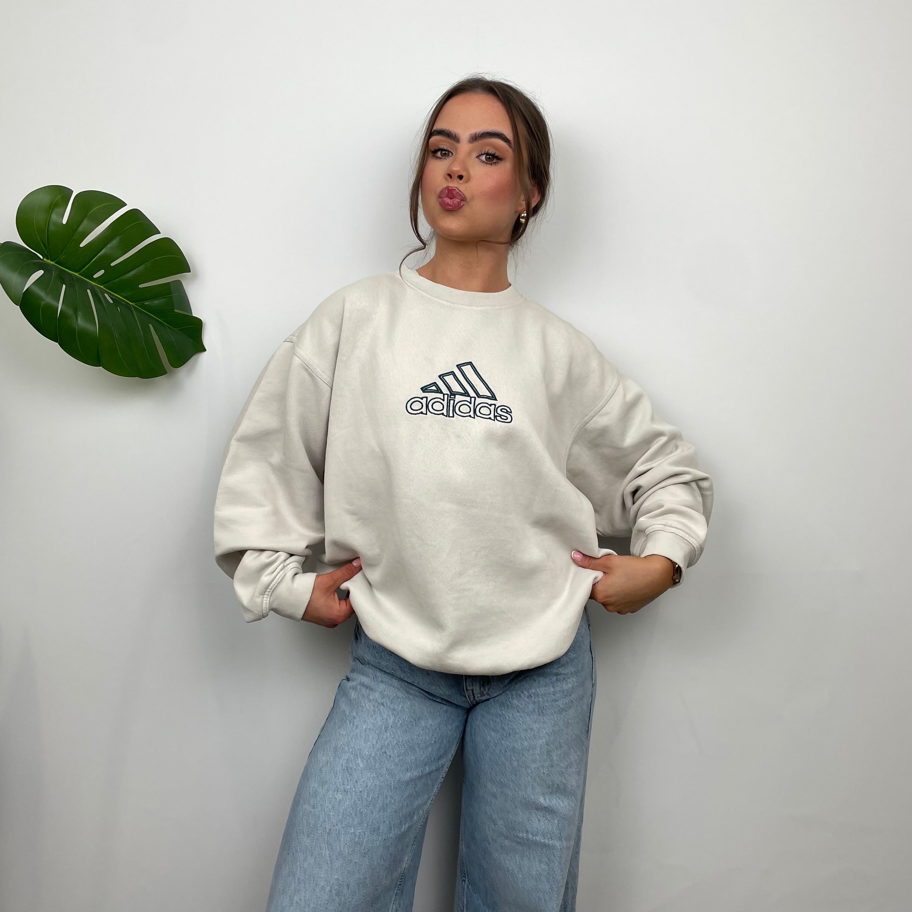 Adidas RARE Cream Embroidered Spell Out Sweatshirt (M)