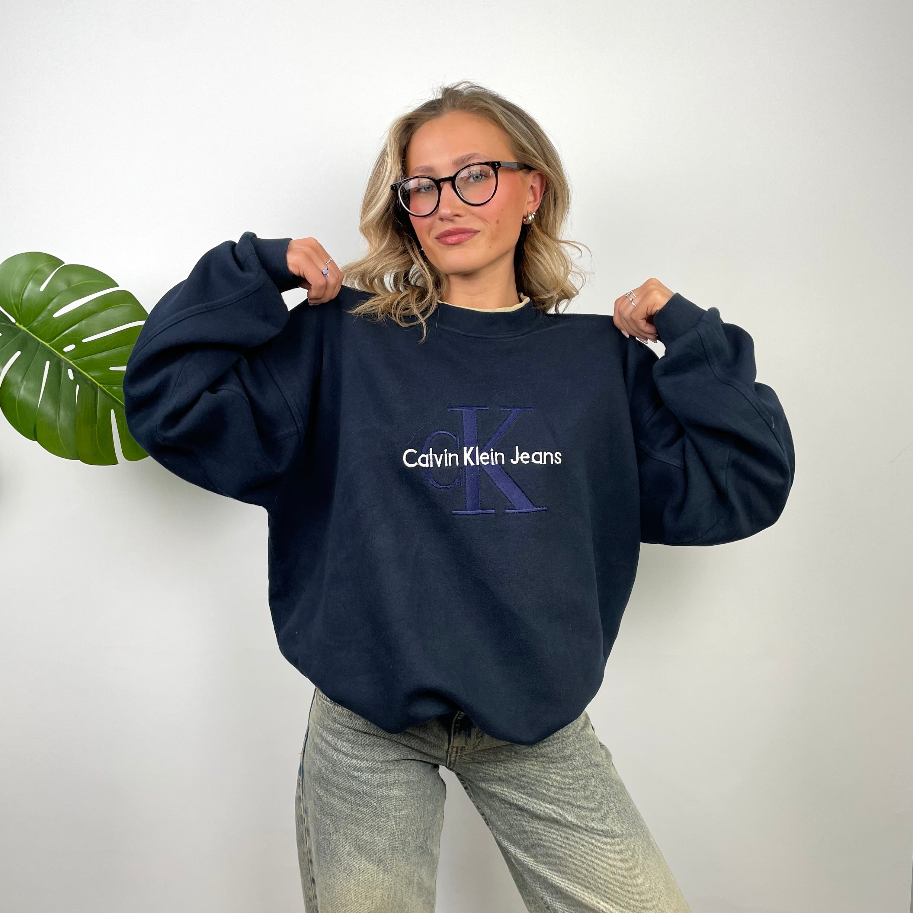 Calvin Klein Navy Embroidered Spell Out Sweatshirt (XXL)
