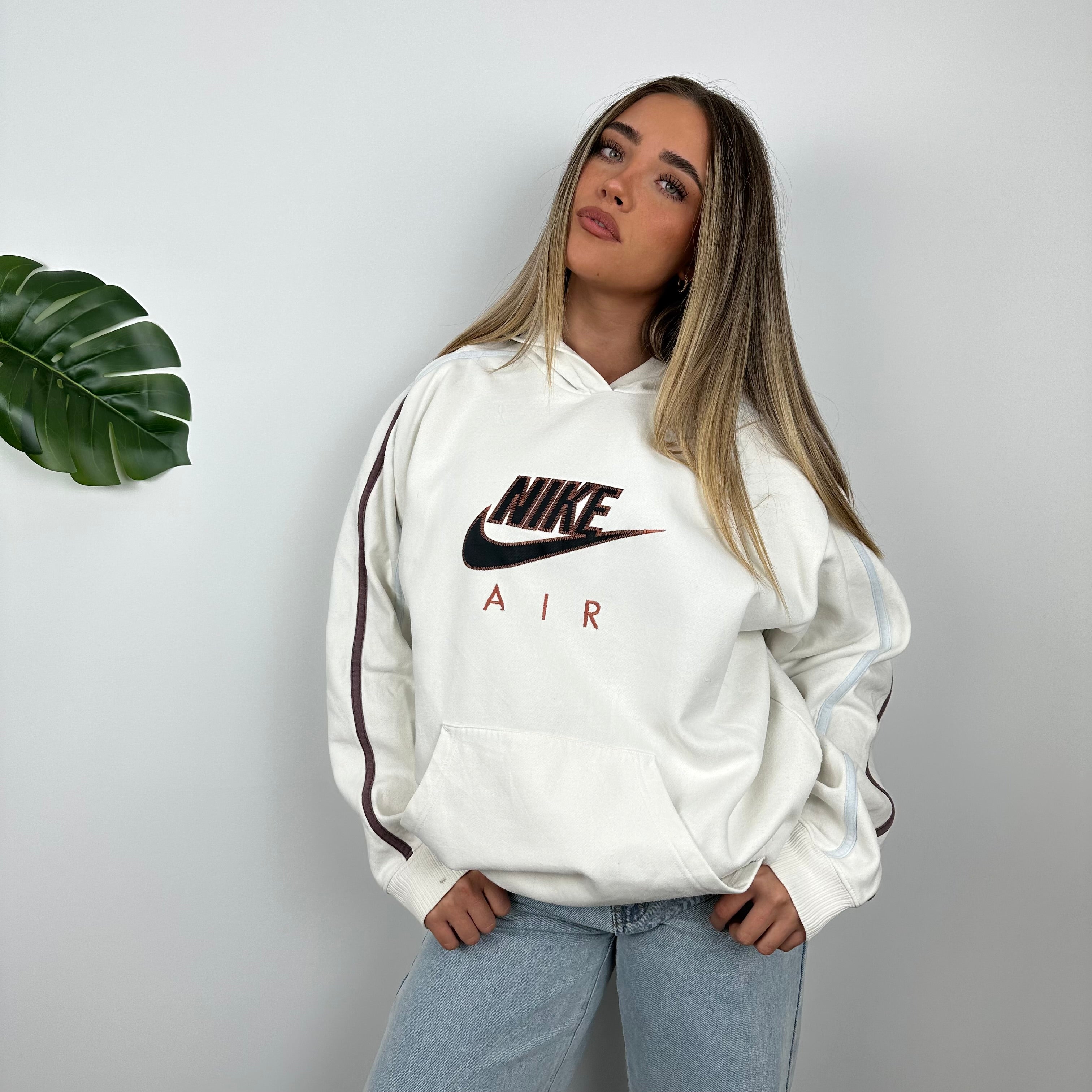 Nike Air RARE White Embroidered Spell Out Hoodie (L)