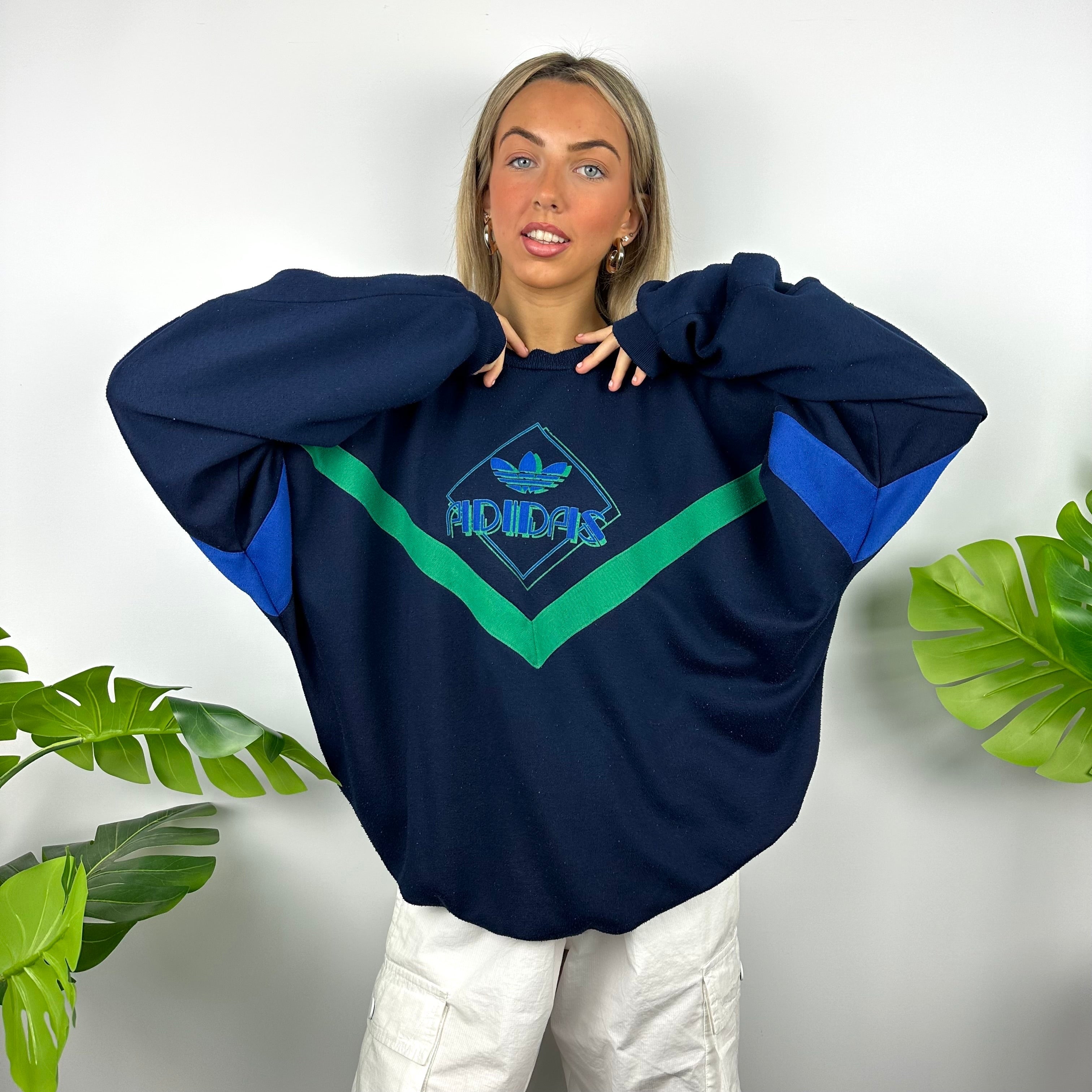 Adidas Navy Colour Block Spell Out Sweatshirt (M)