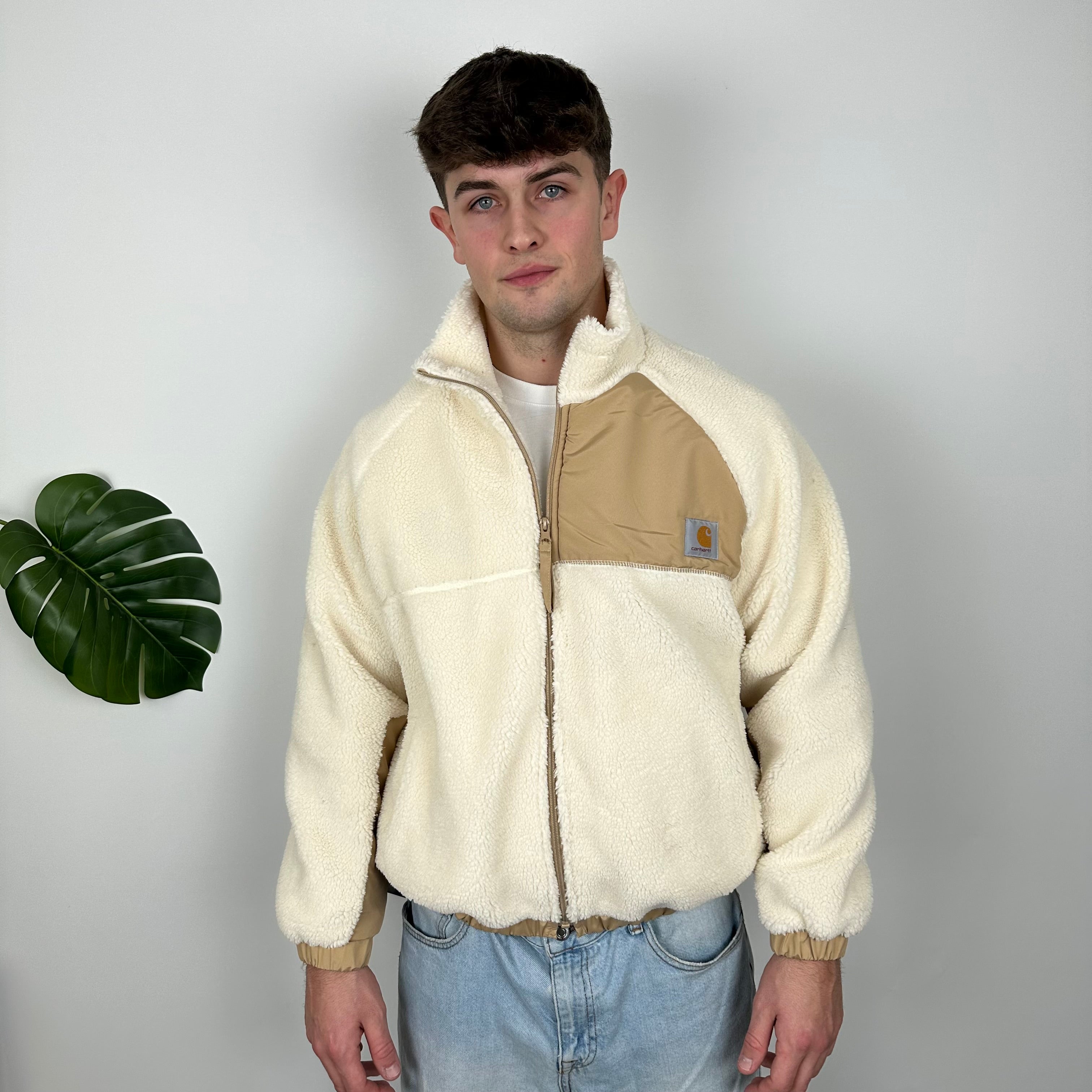 Carhartt Cream Teddy Bear Sherpa Fleece Zip Up Jacket (M)