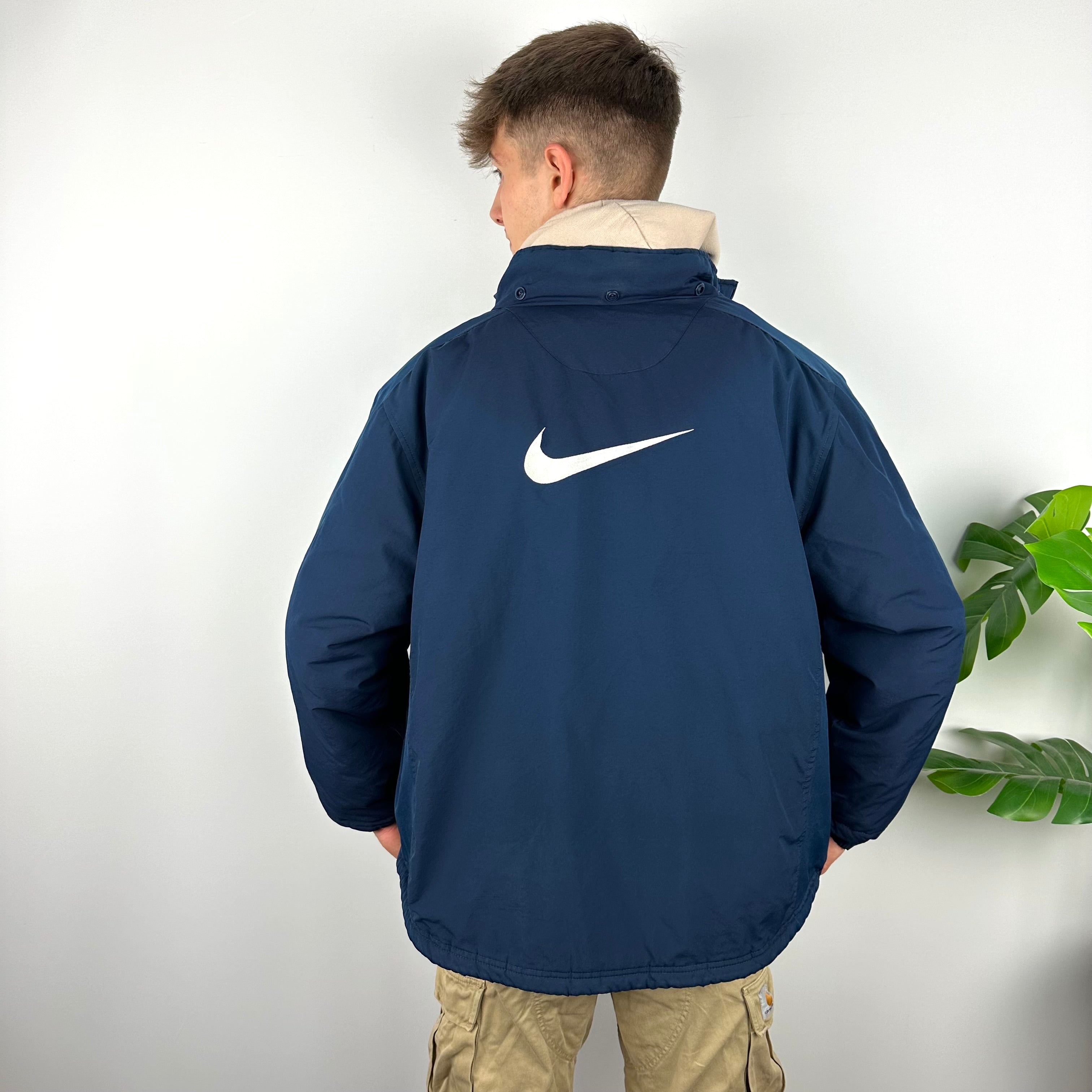 Nike RARE Navy Embroidered Swoosh Padded Jacket (XL)