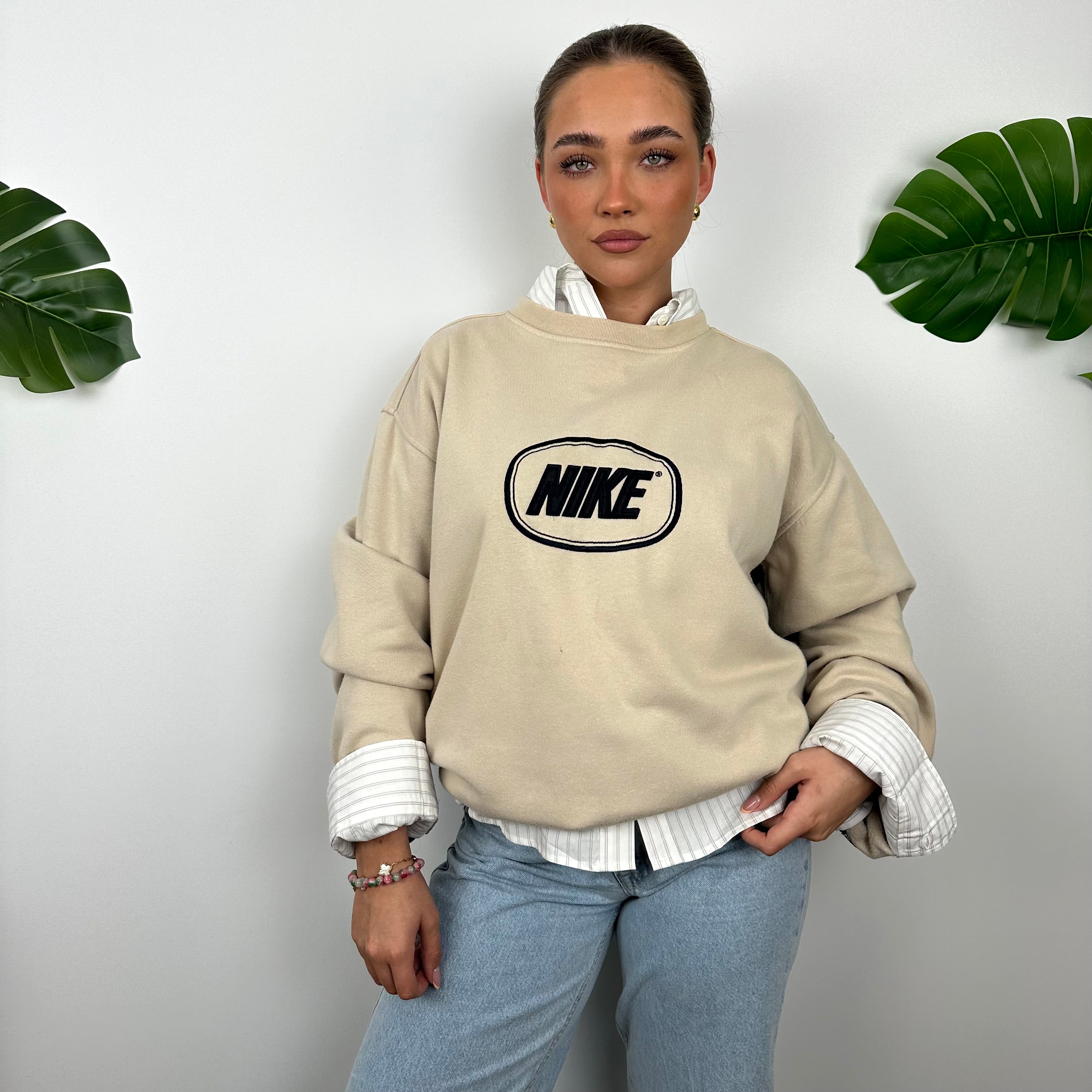 Nike Cream Embroidered Spell Out Sweatshirt (XL)