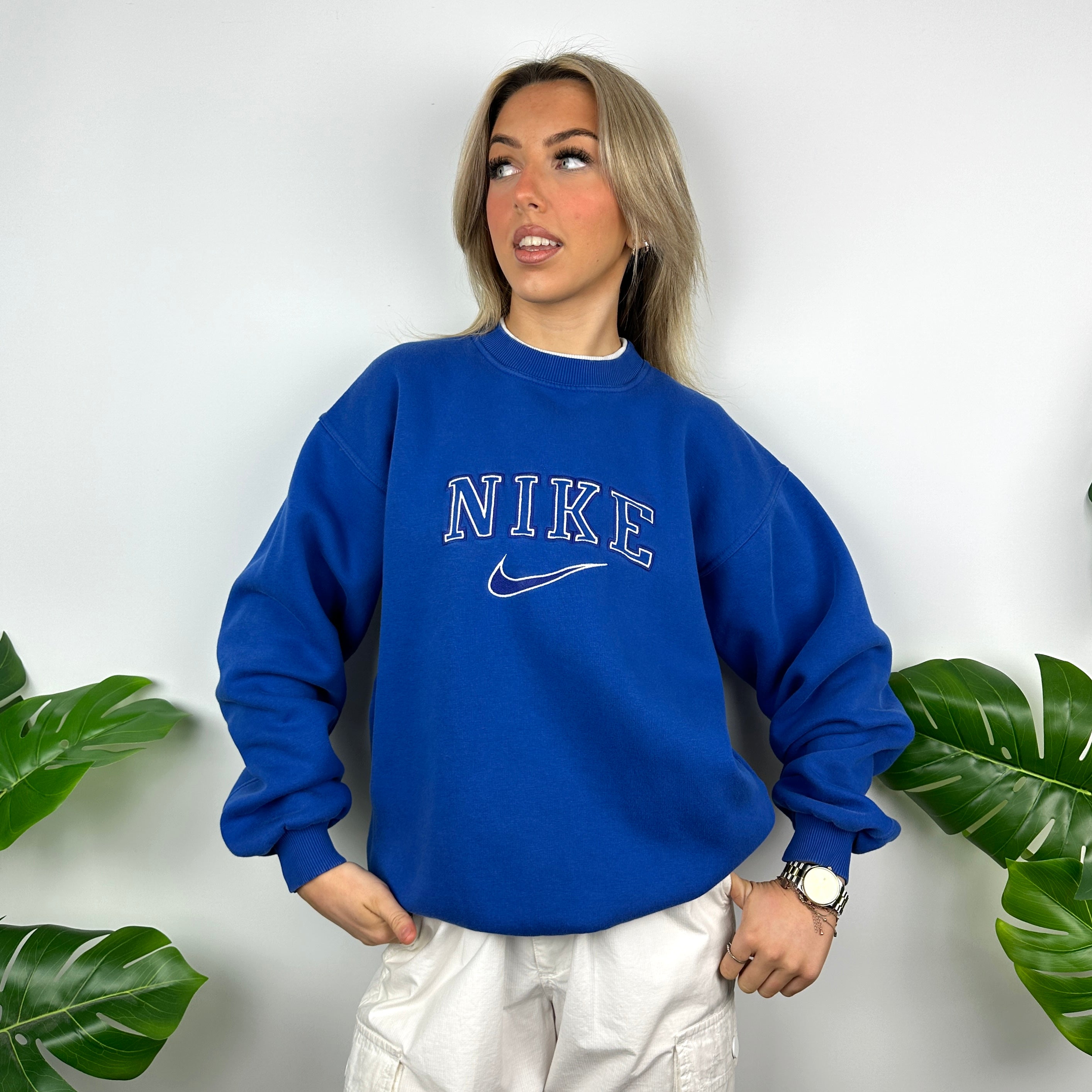 Nike Blue Embroidered Spell Out Sweatshirt (M)