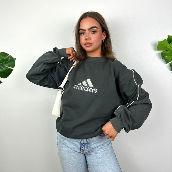Adidas Grey Embroidered Spell Out Sweatshirt (M)