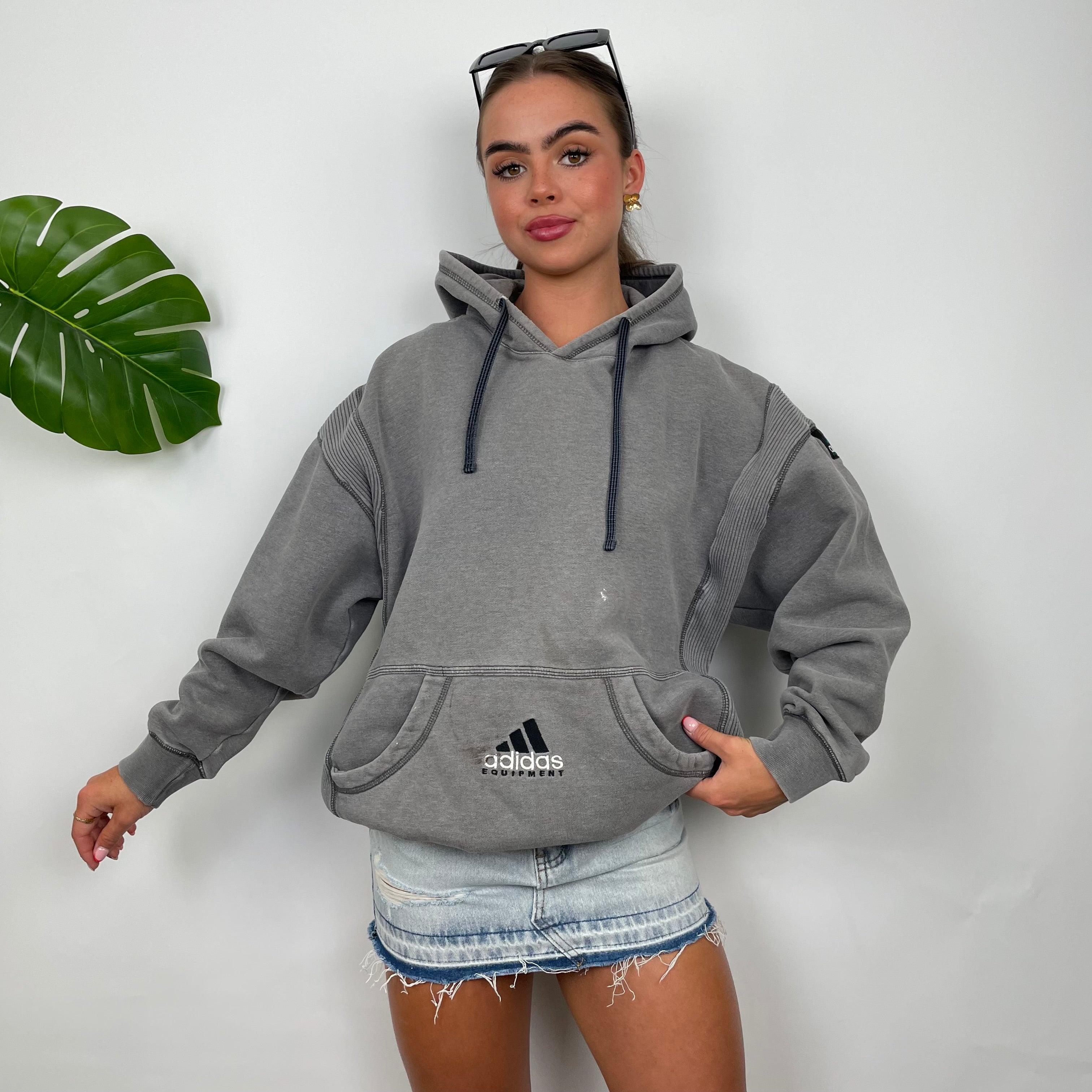 Adidas Equipment Grey Embroidered Spell Out Hoodie (L)