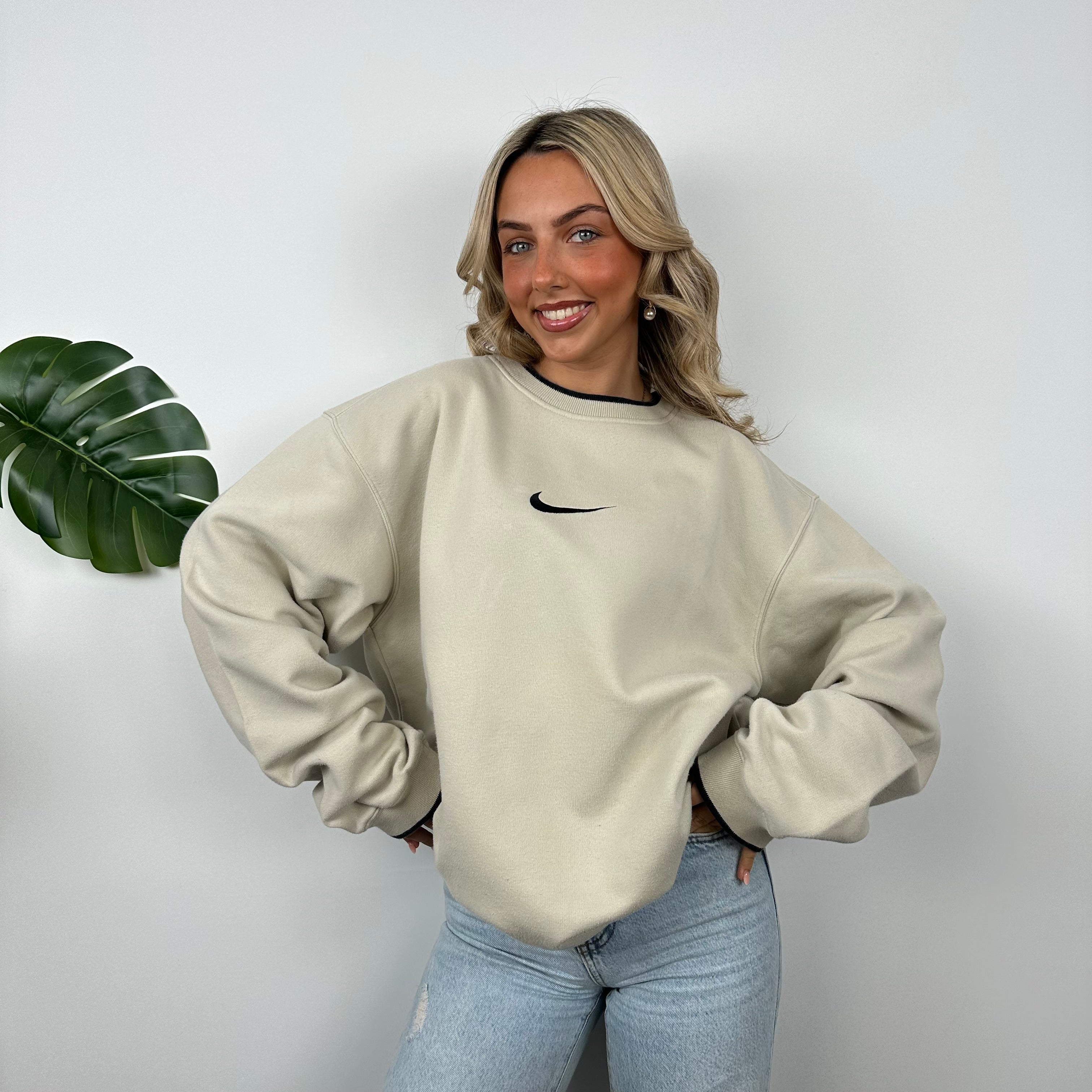 Nike Cream Embroidered Swoosh Sweatshirt (XL)