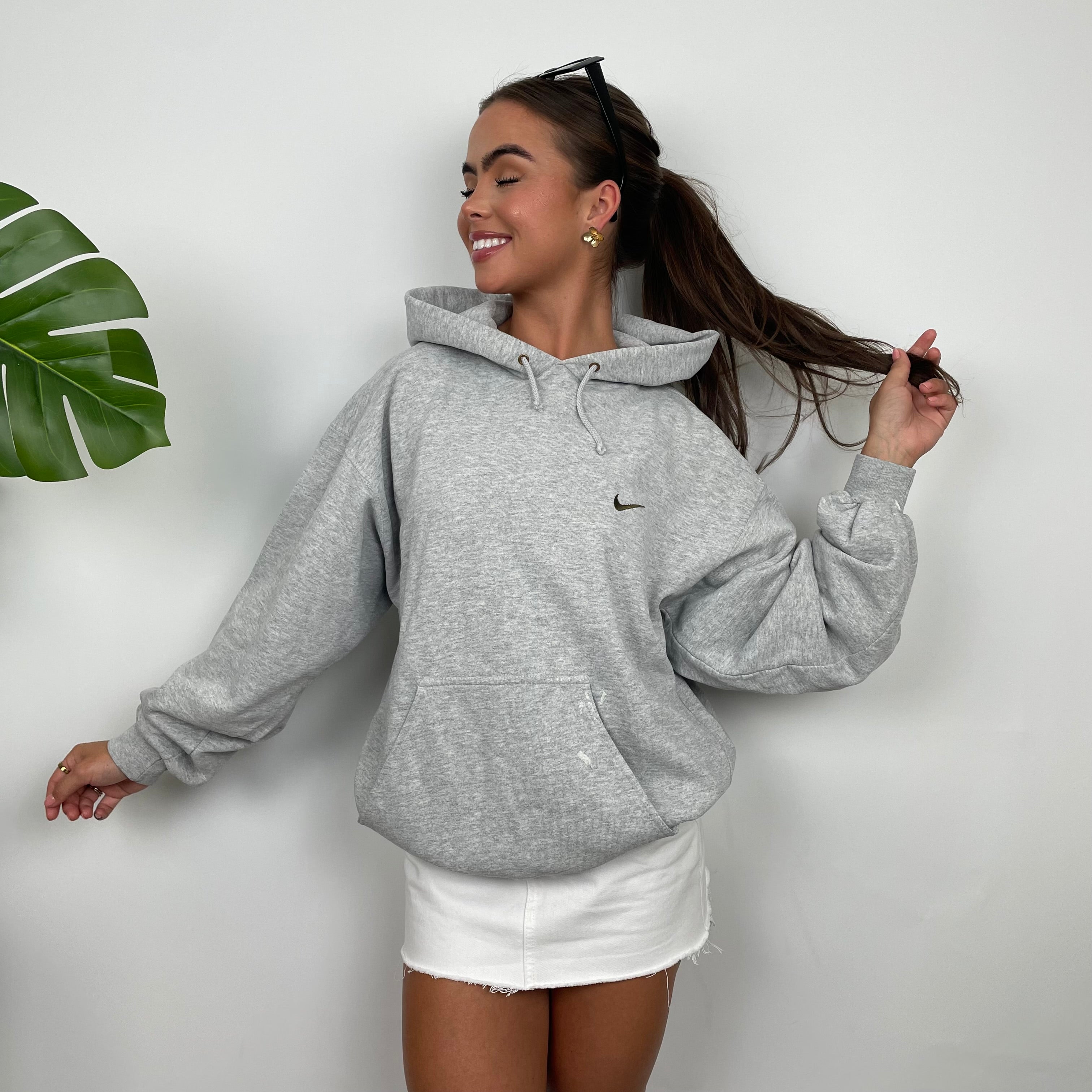 Nike Grey Embroidered Swoosh Hoodie (M)