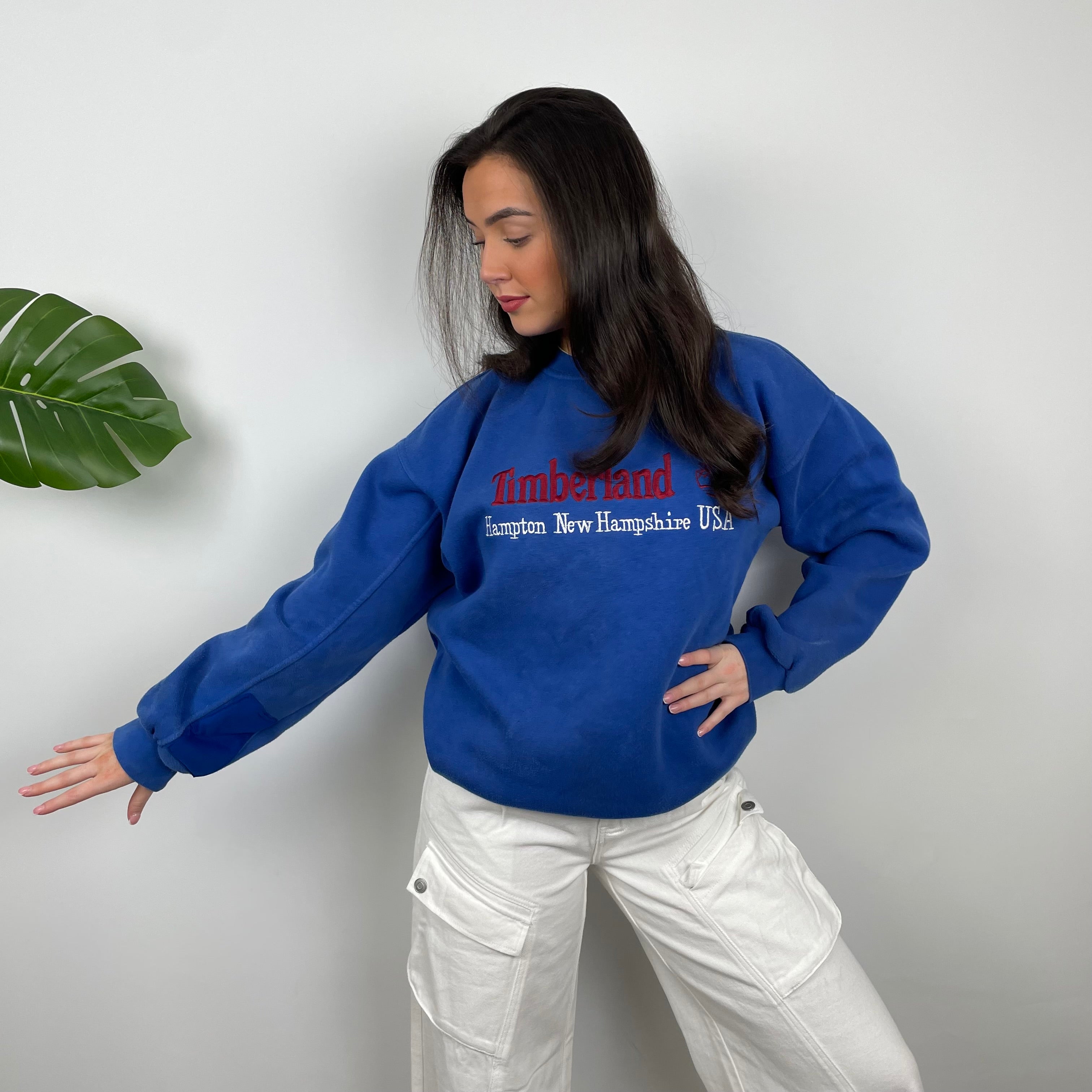 Timberland RARE Blue Embroidered Spell Out Sweatshirt (L)