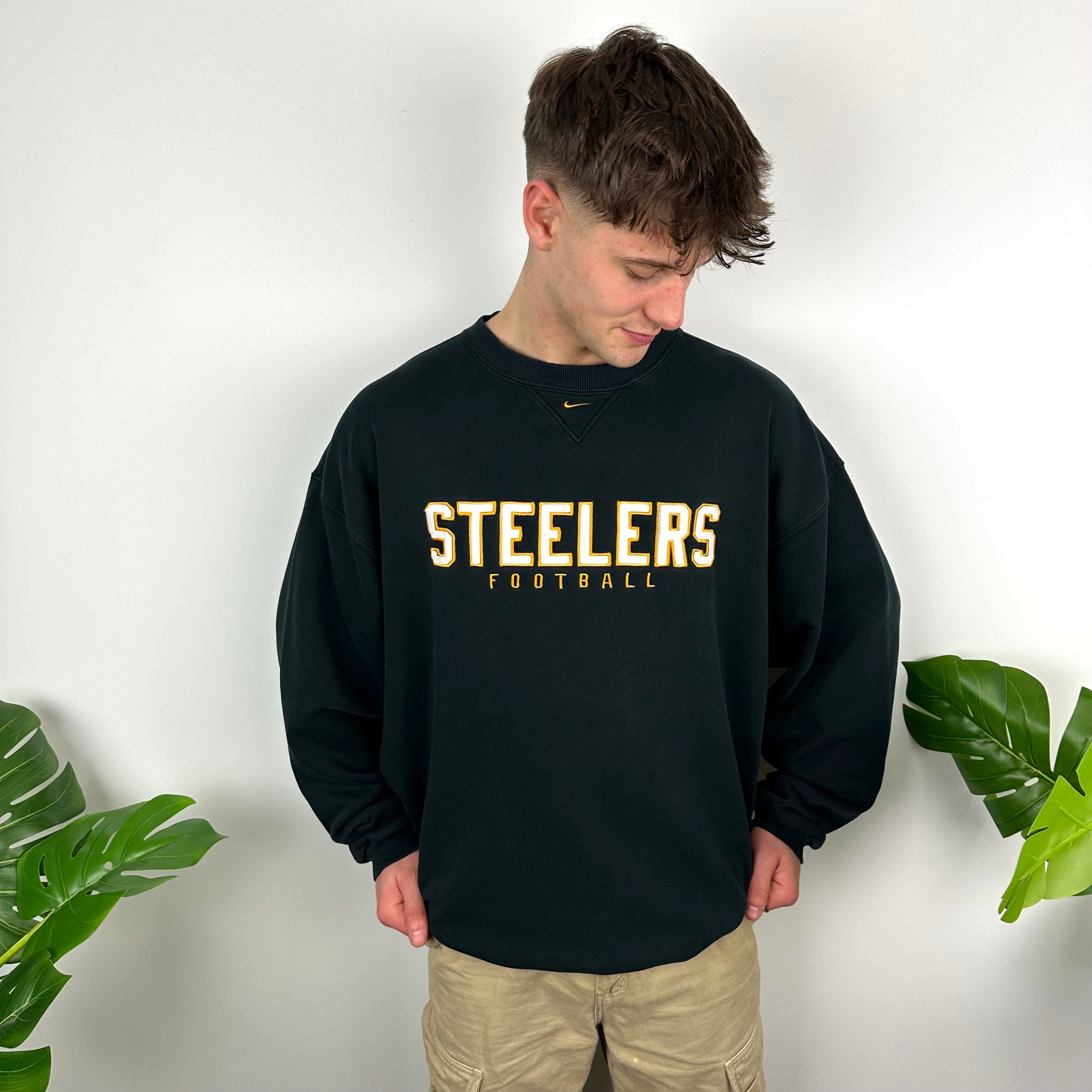 Nike X Pittsburgh Steelers Black Embroidered Spell Out Sweatshirt (XL)