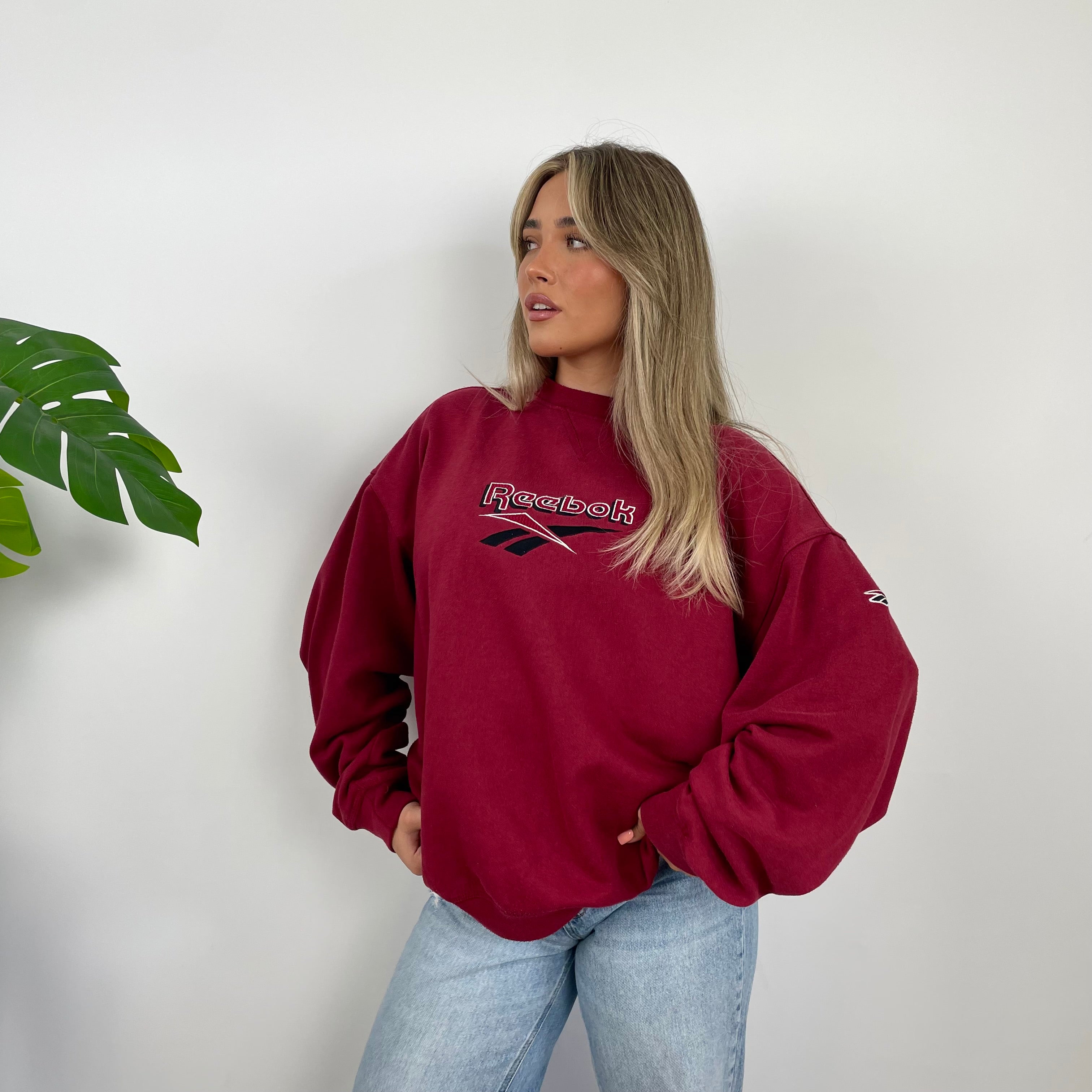 Reebok Red Embroidered Spell Out Sweatshirt (L)