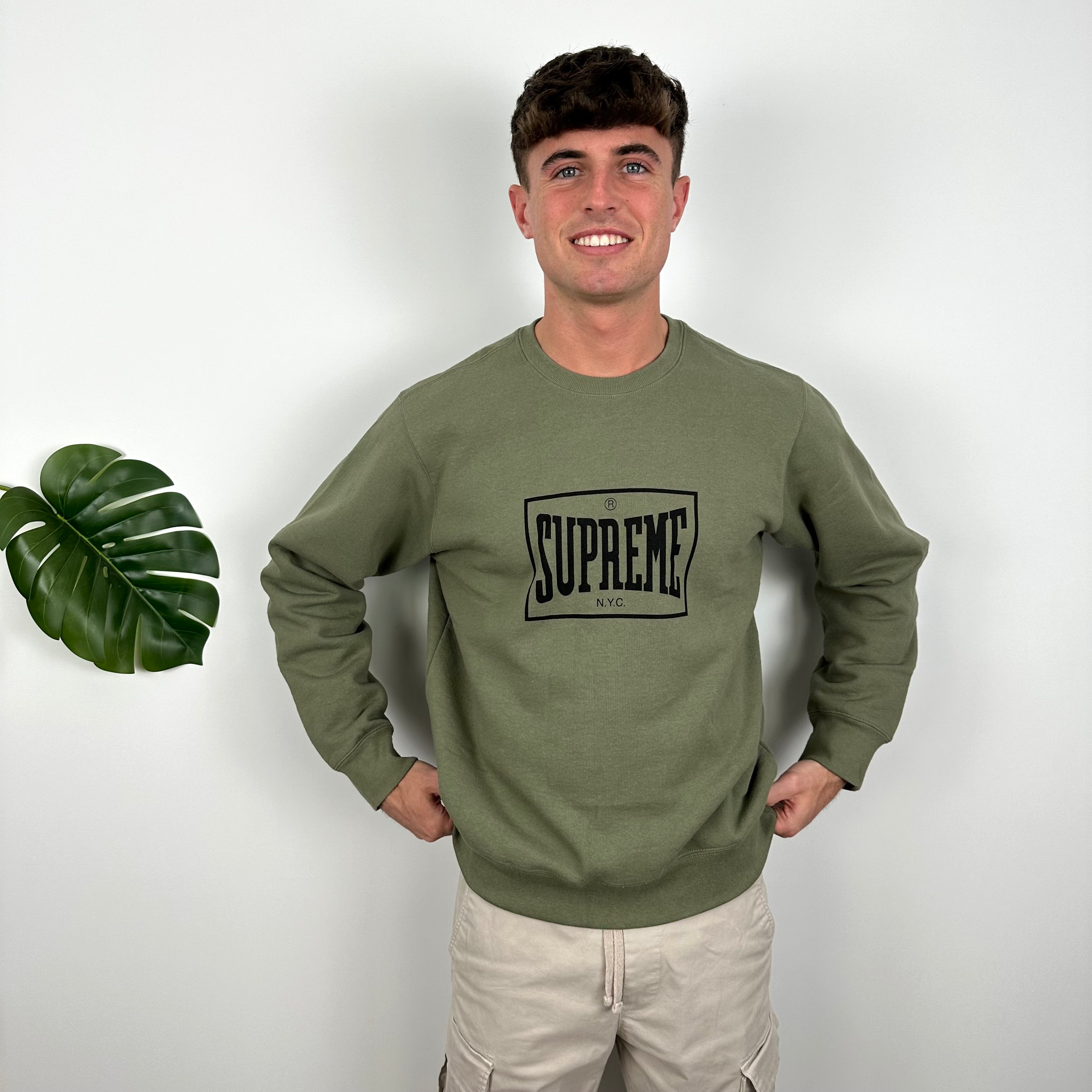 Supreme Black Spell Out Khaki Sweatshirt (M)