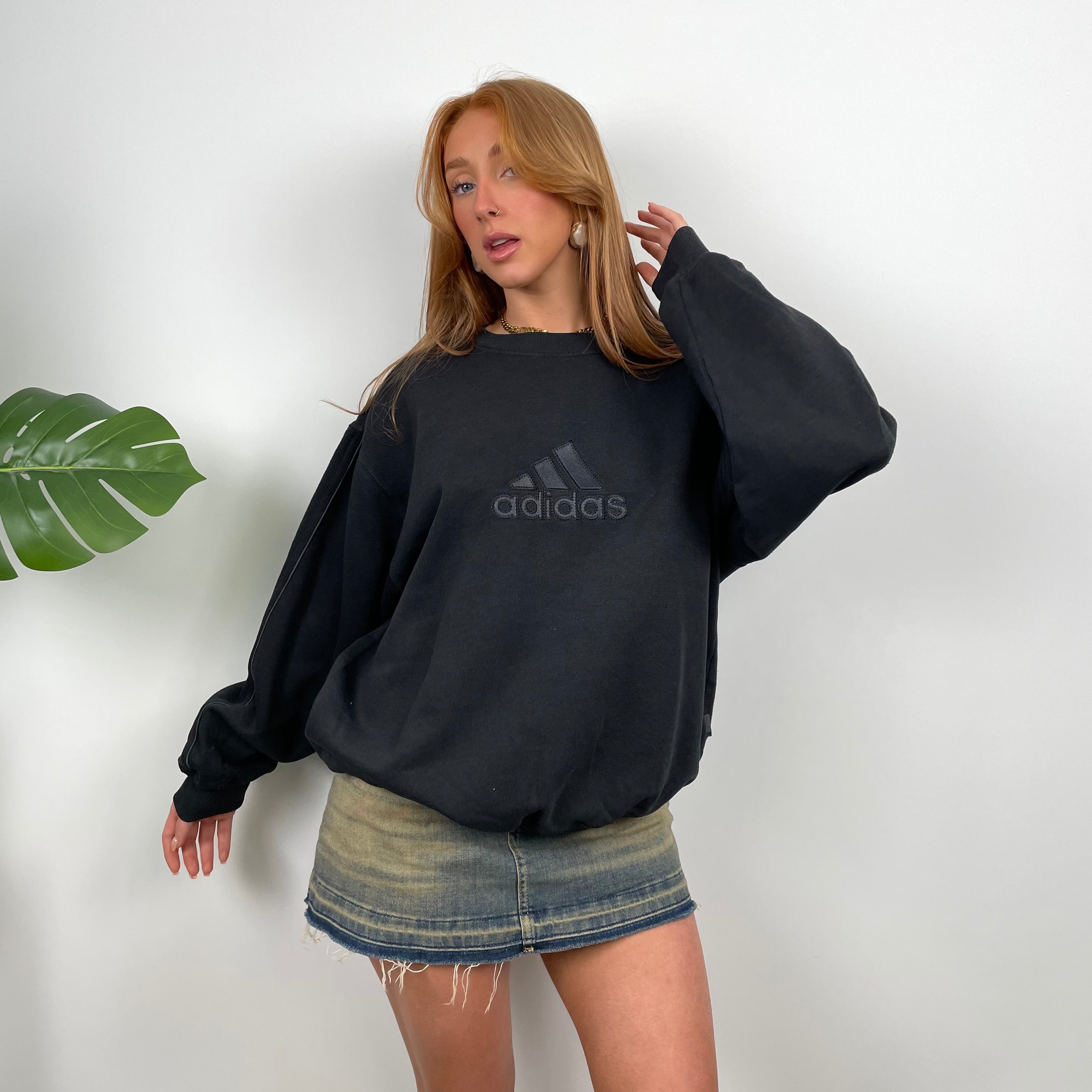 Adidas Black Embroidered Spell Out Sweatshirt (S)