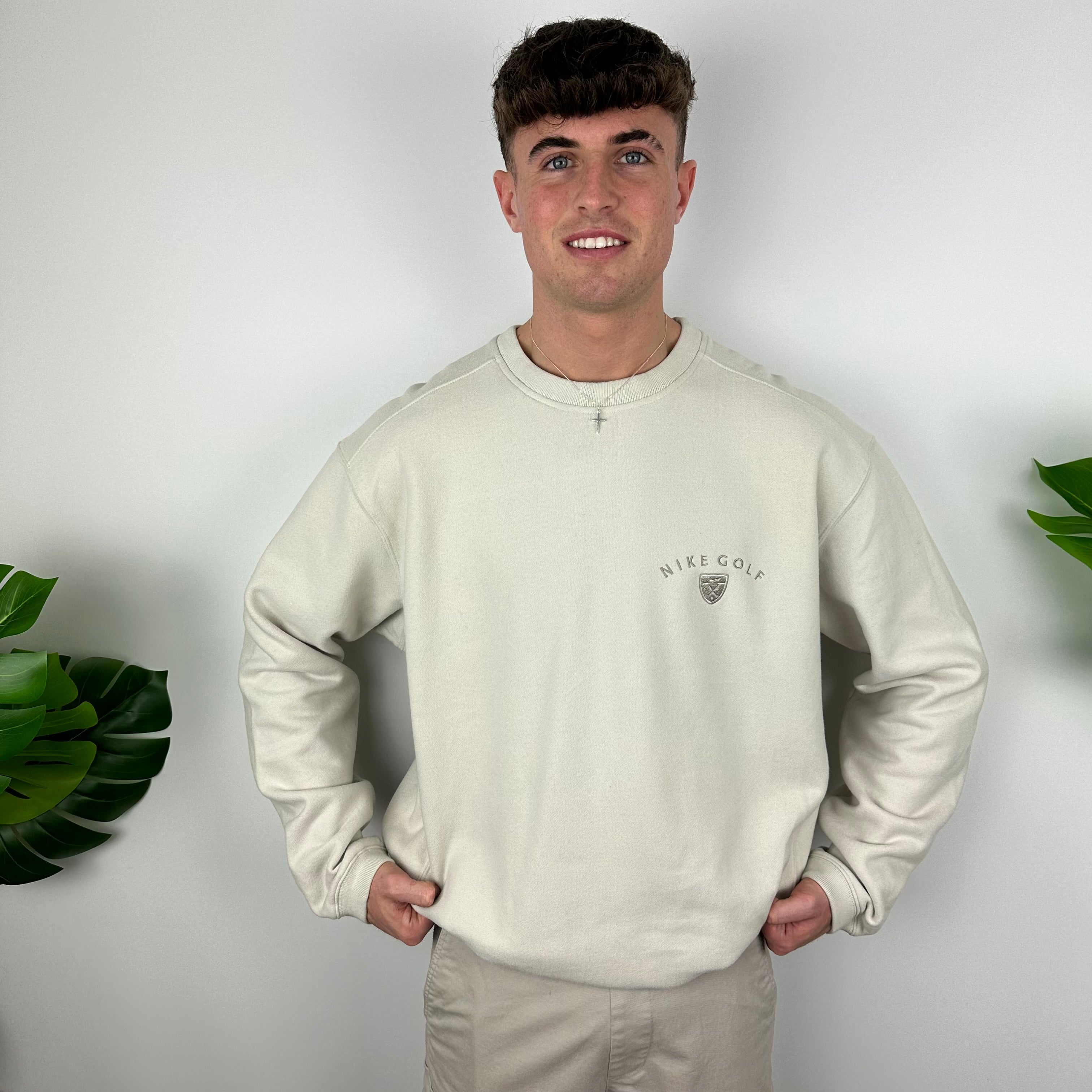 Nike Golf RARE Cream Embroidered Spell Out Sweatshirt (XXL)