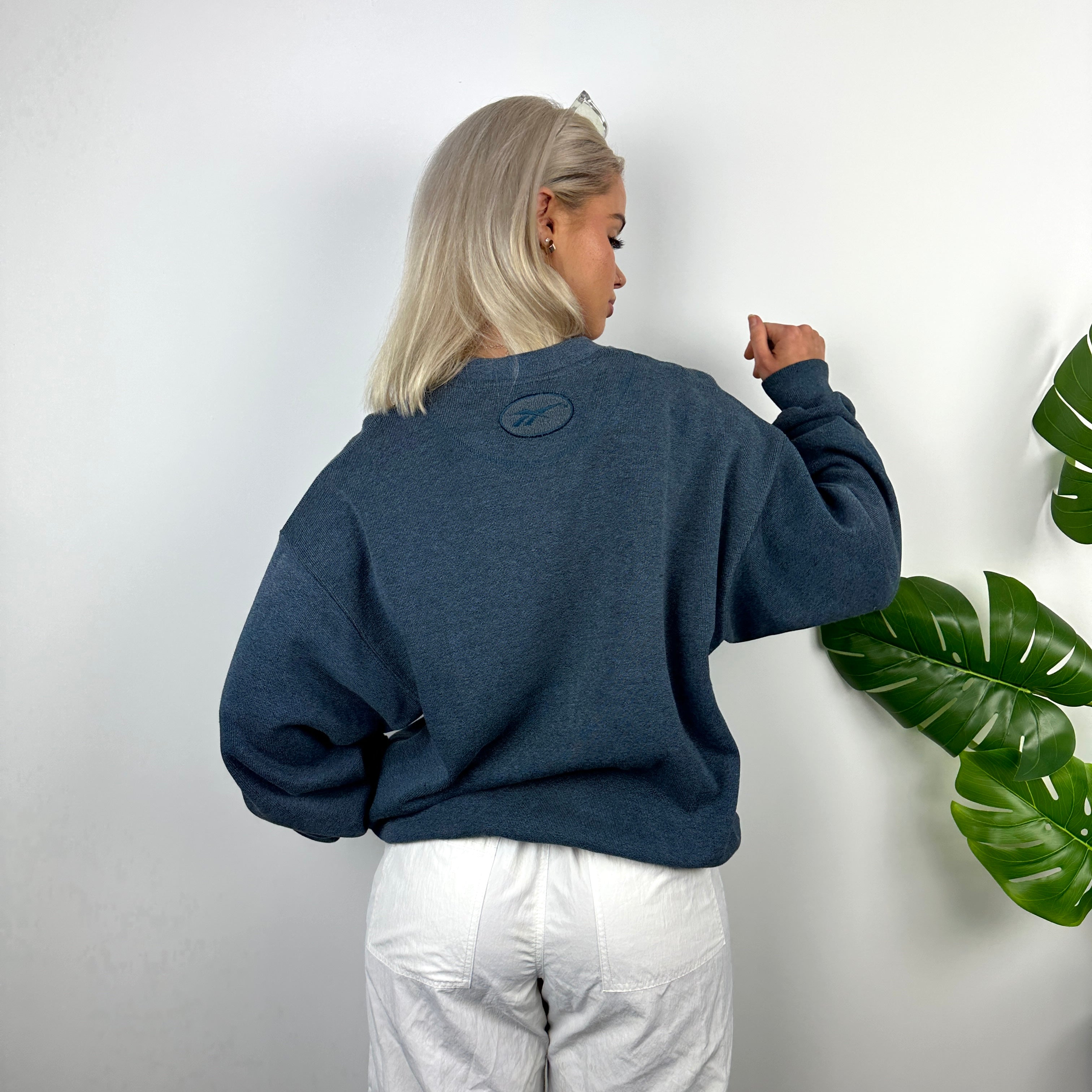 Reebok Blue Embroidered Spell Out Sweatshirt (M)