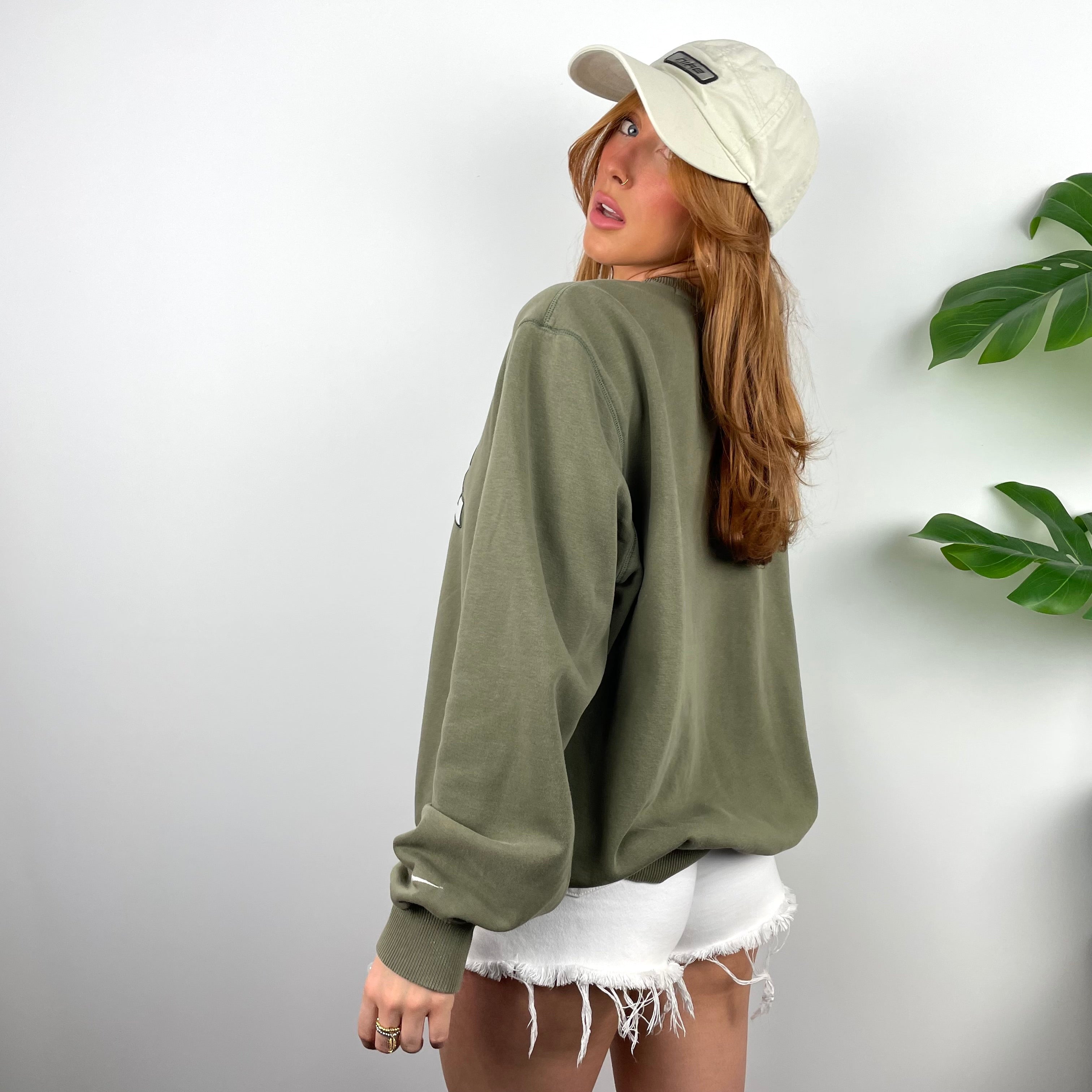 Nike Khaki Green Embroidered Spell Out Sweatshirt (M)