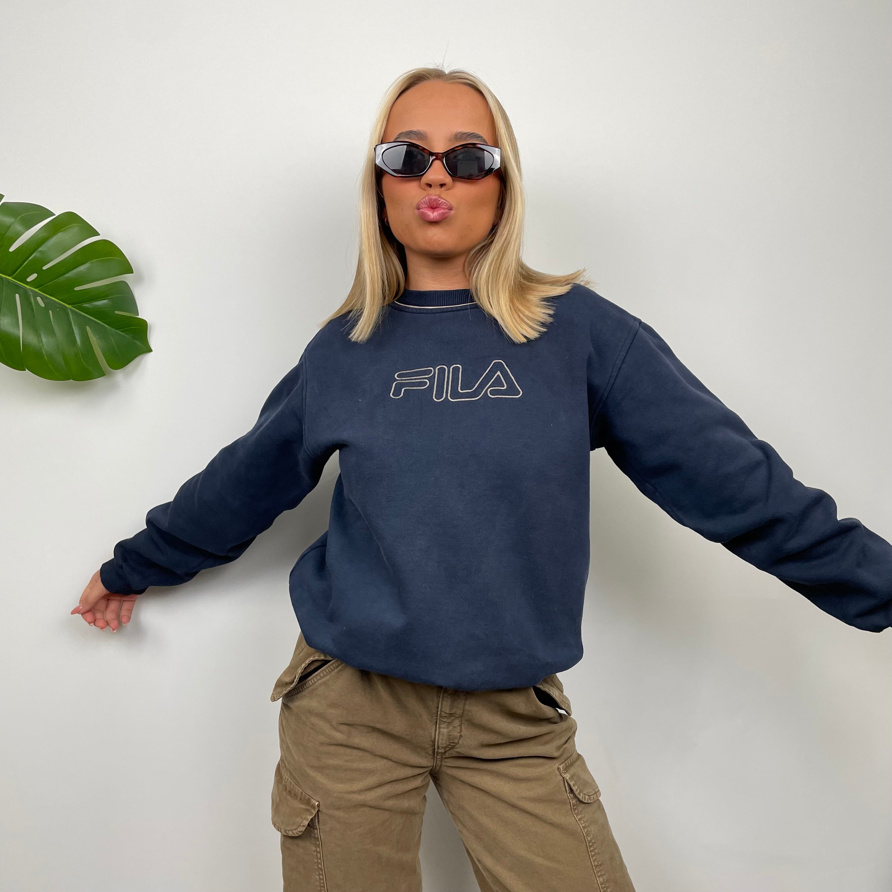 FILA Navy Embroidered Spell Out Sweatshirt (S)