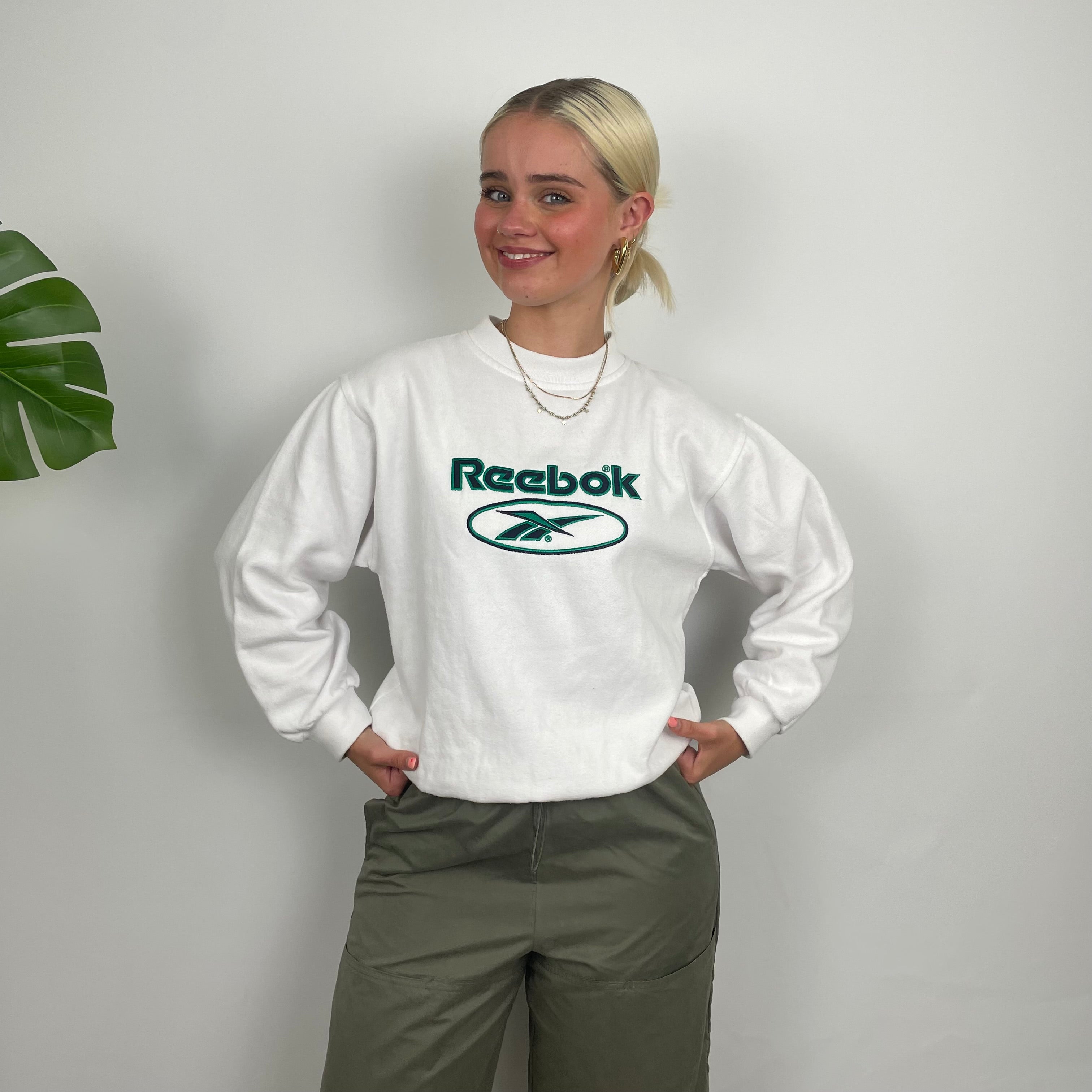 Reebok White Embroidered Spell Out Sweatshirt (XS)