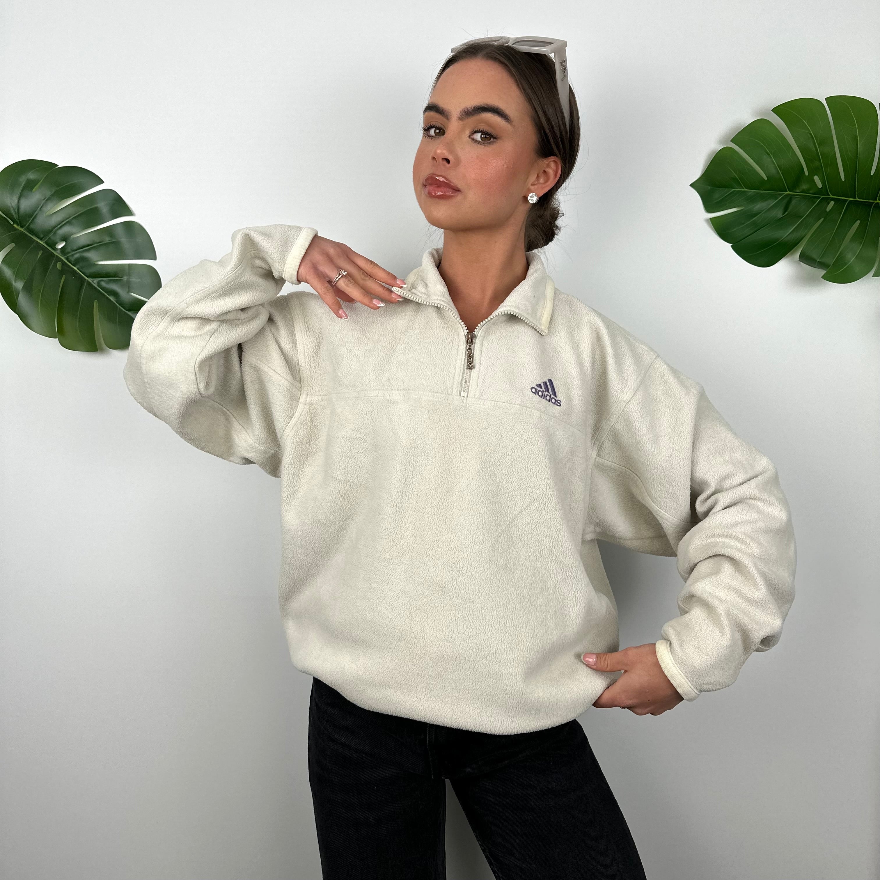 Adidas Cream Teddy Bear Fleece Quarter Zip Sweatshirt (L)