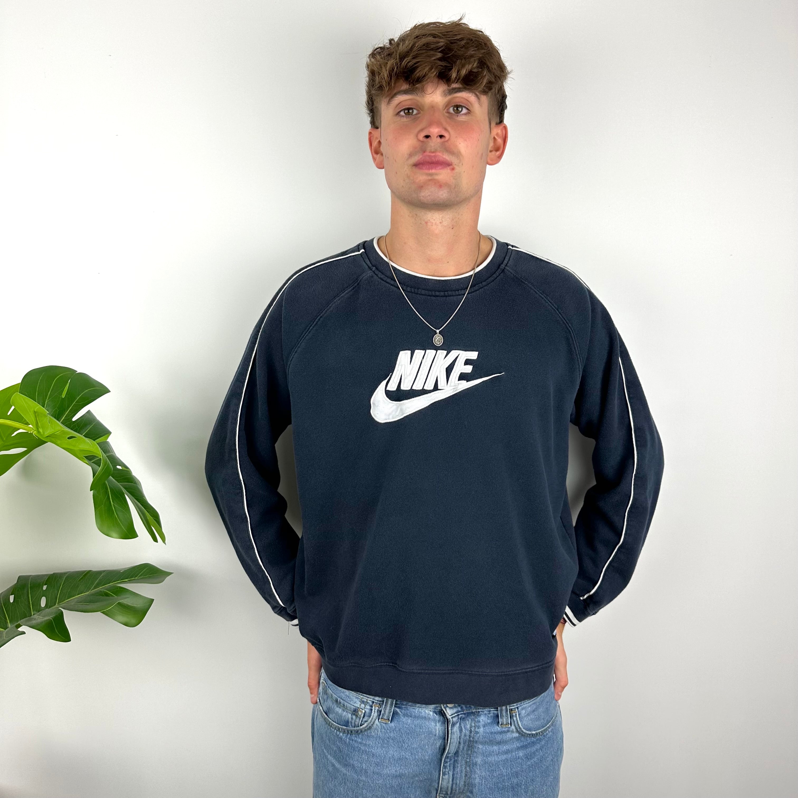 Nike RARE Navy Embroidered Spell Out Sweatshirt (L)