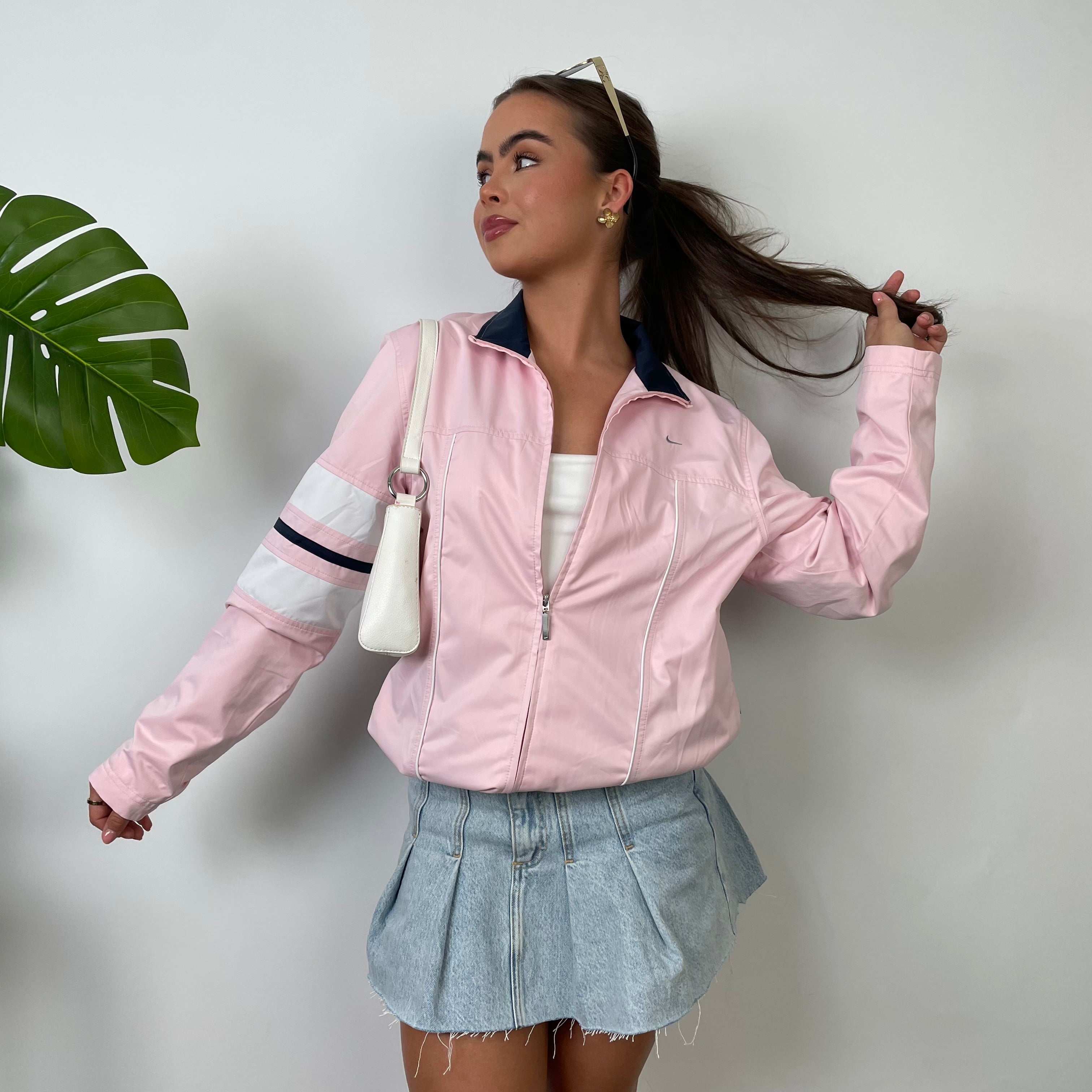 Nike Pink Embroidered Swoosh Windbreaker Jacket (M)