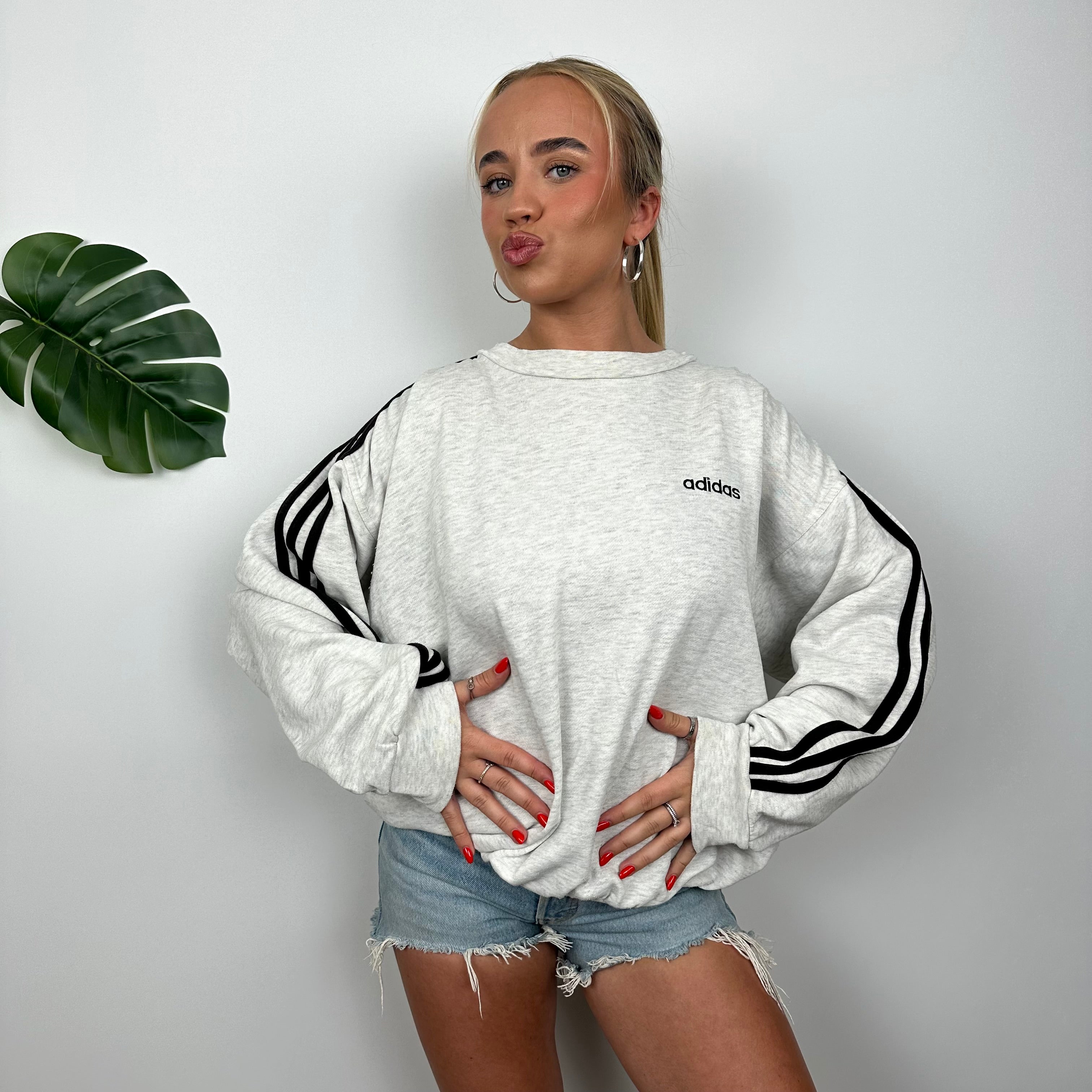 Adidas Grey Embroidered Spell Out Sweatshirt (M)