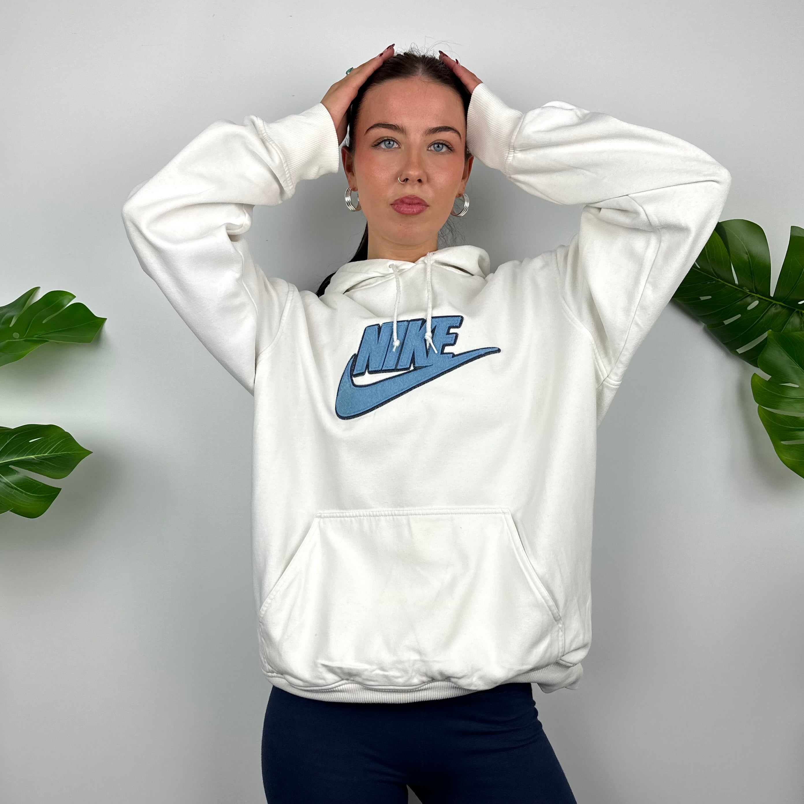 Nike RARE White Embroidered Spell Out Hoodie (L)