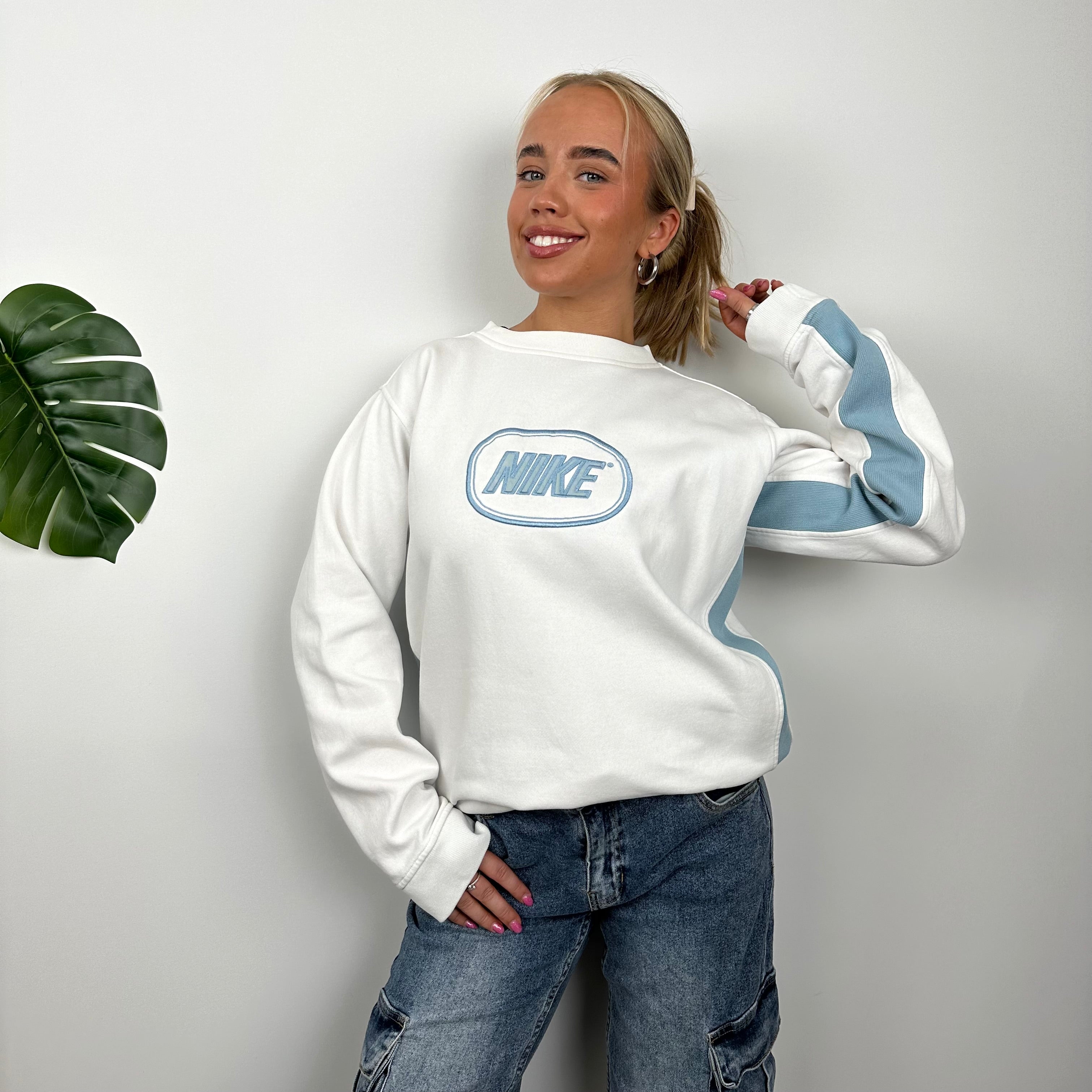 Nike RARE White Embroidered Spell Out Sweatshirt (S)