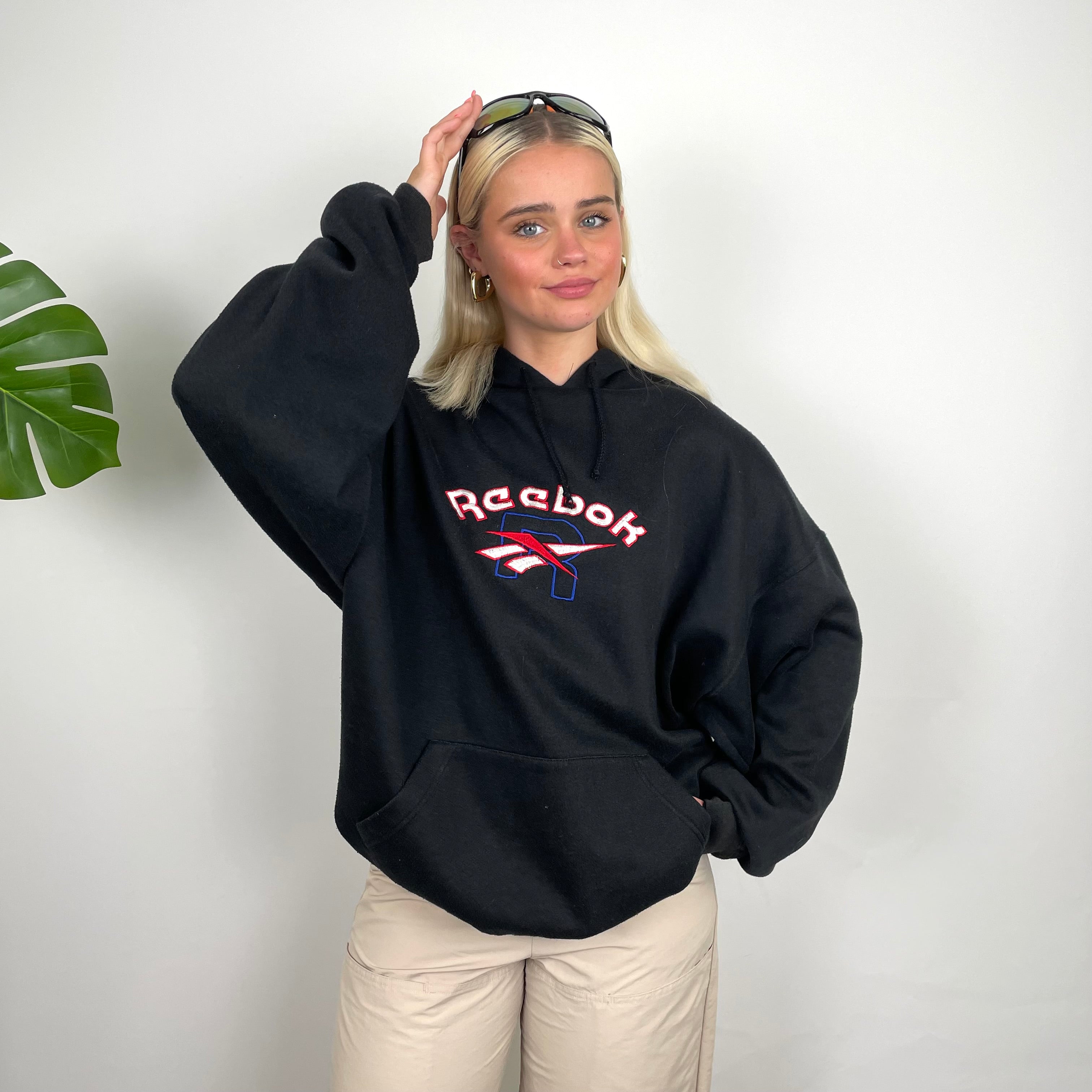 Reebok Black Embroidered Spell Out Hoodie (L)