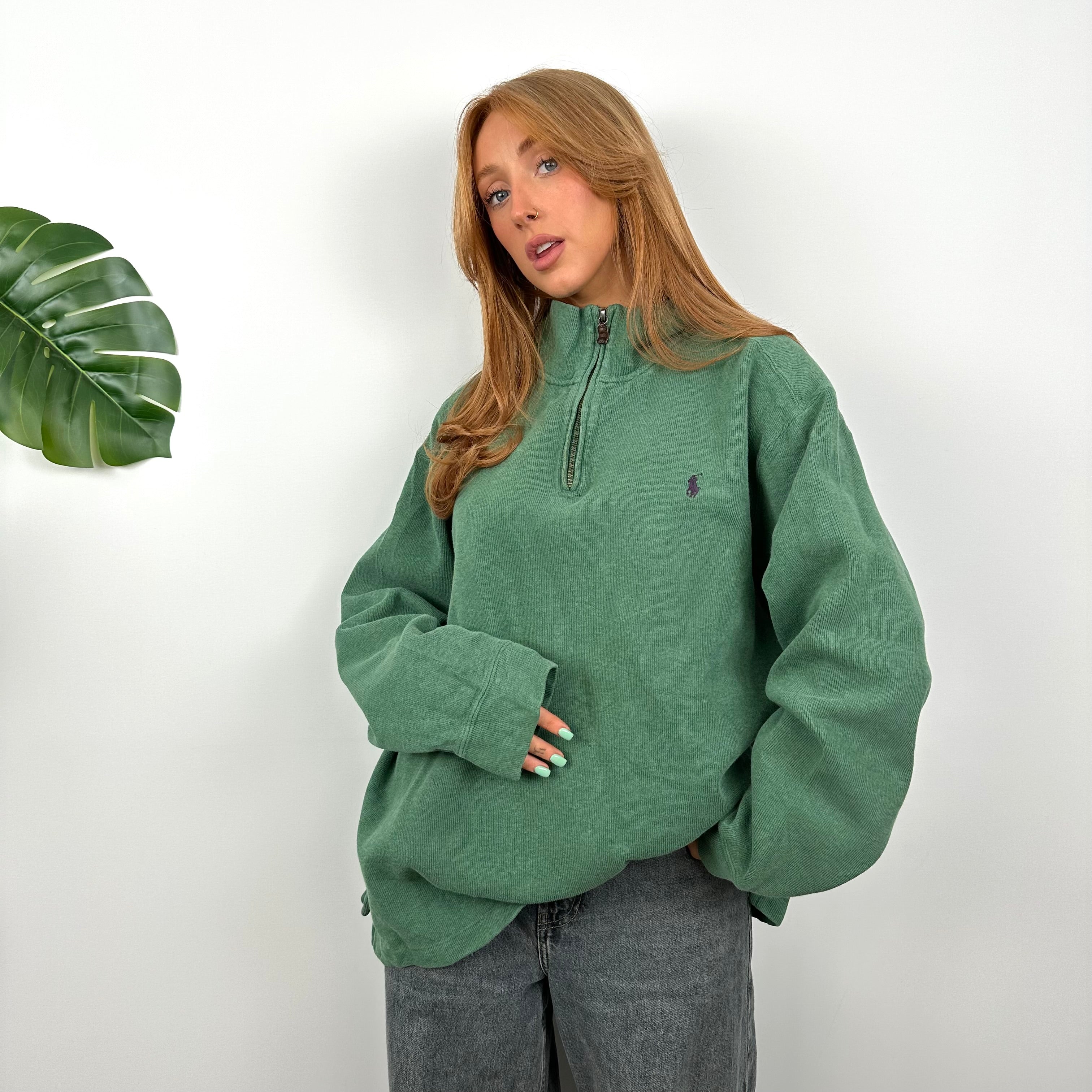 Polo Ralph Lauren Green Embroidered Logo Quarter Zip Sweatshirt (XL)