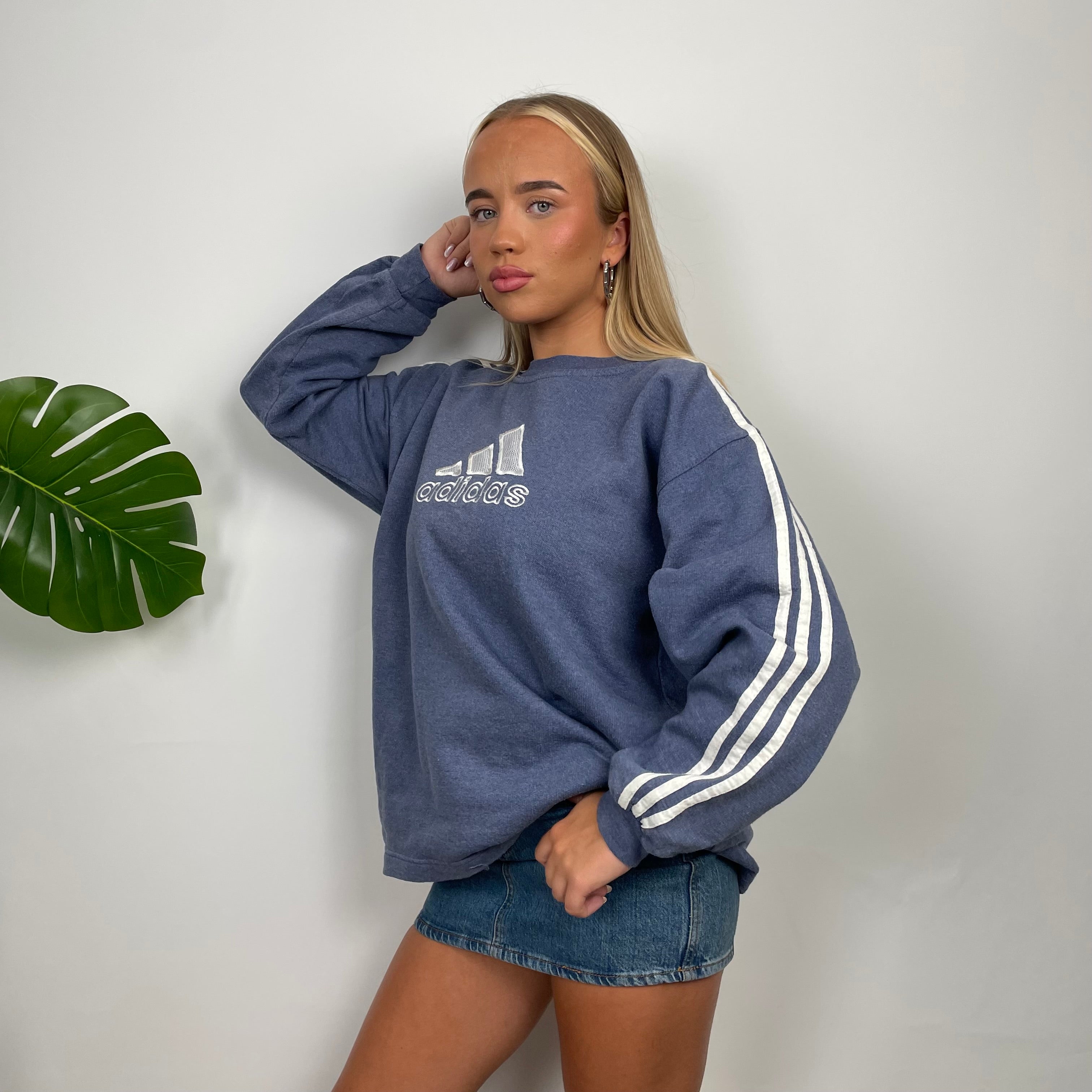 Adidas Blue Embroidered Spell Out Sweatshirt (S)