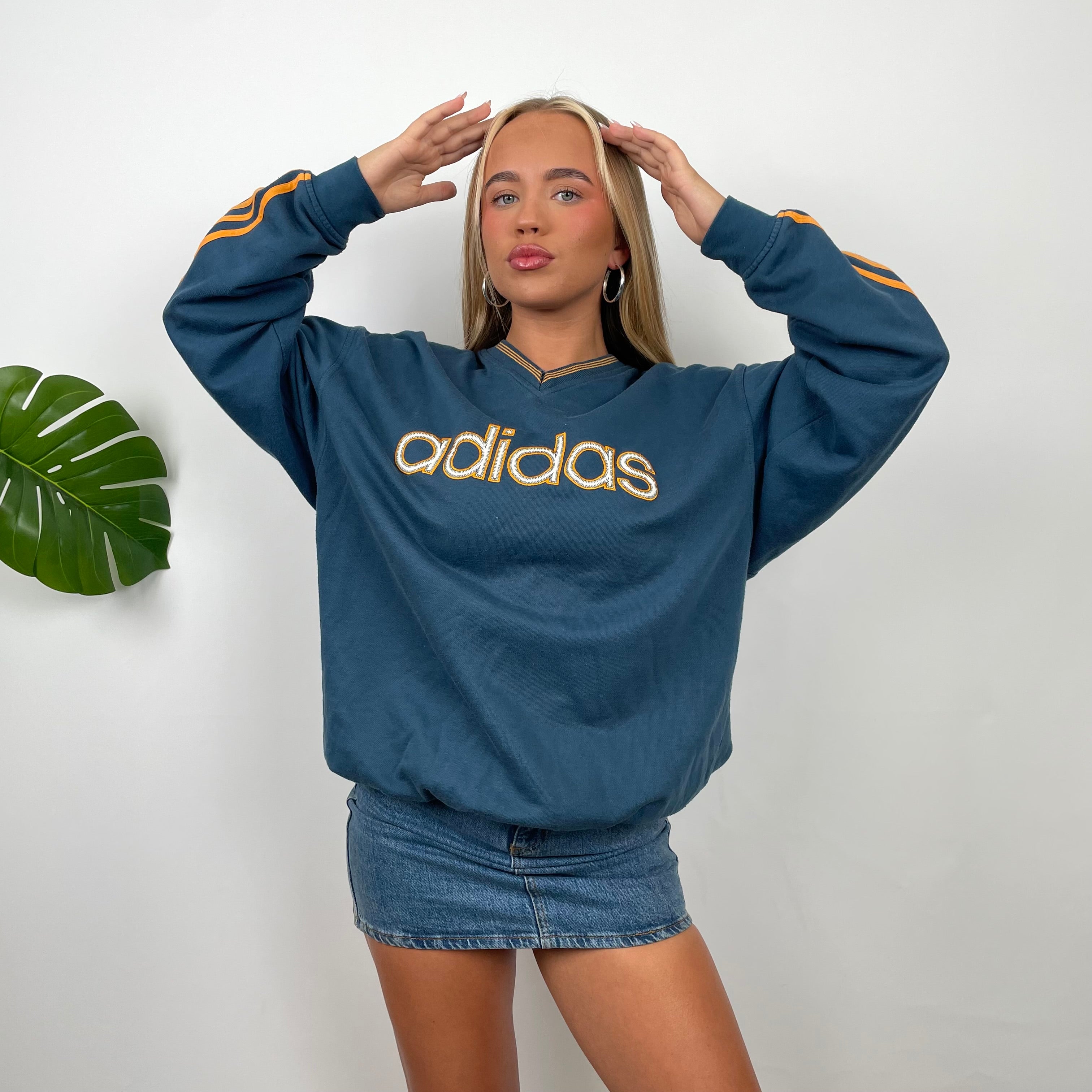 Adidas Navy Embroidered Spell Out Sweatshirt (L)