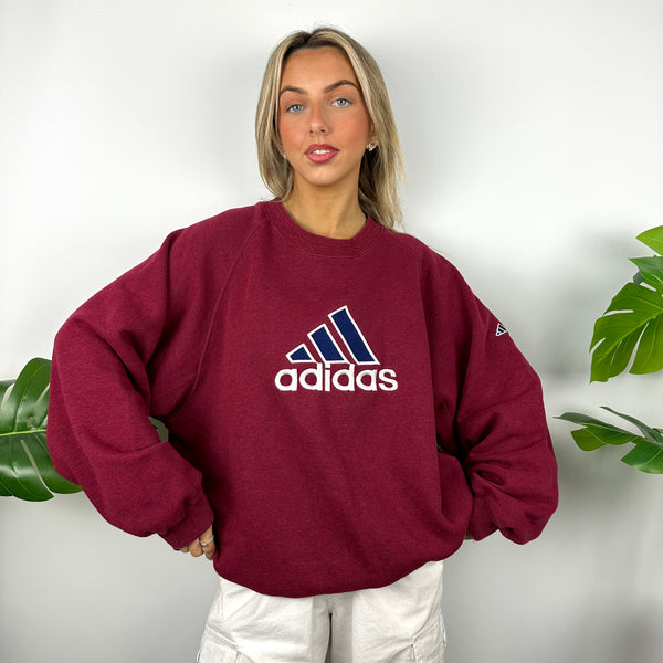 Adidas Maroon Embroidered Spell Out Sweatshirt (L)