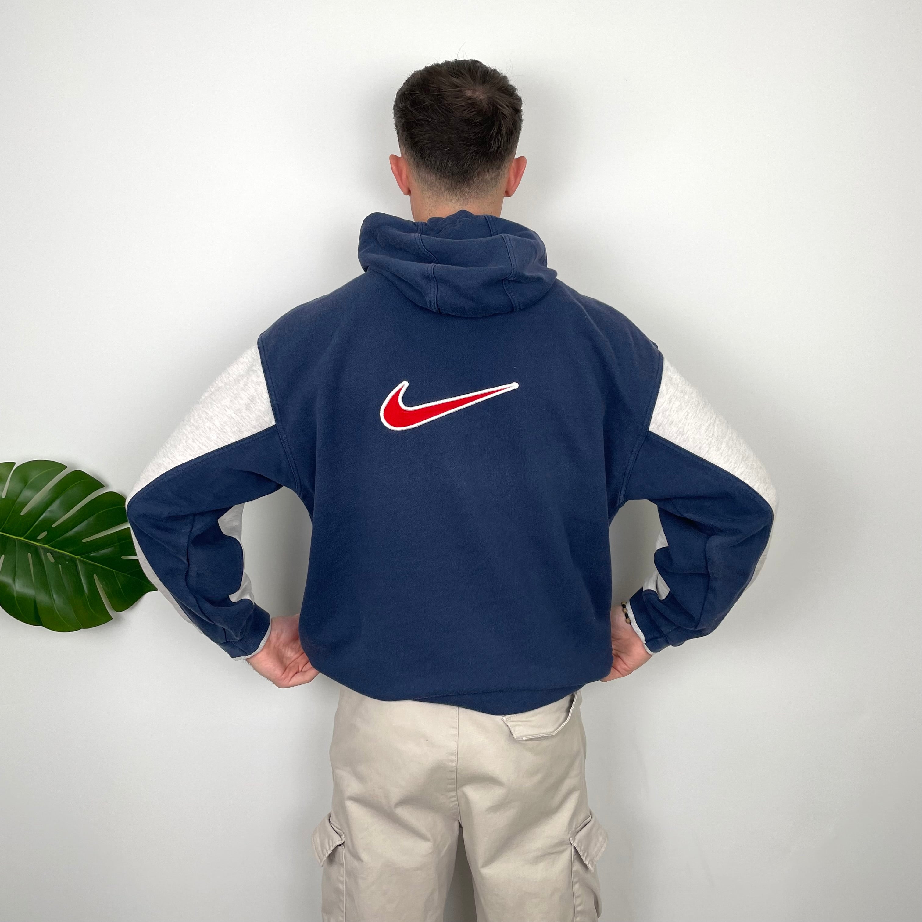 Nike RARE Navy Embroidered Swoosh Quarter Zip Hoodie (L)