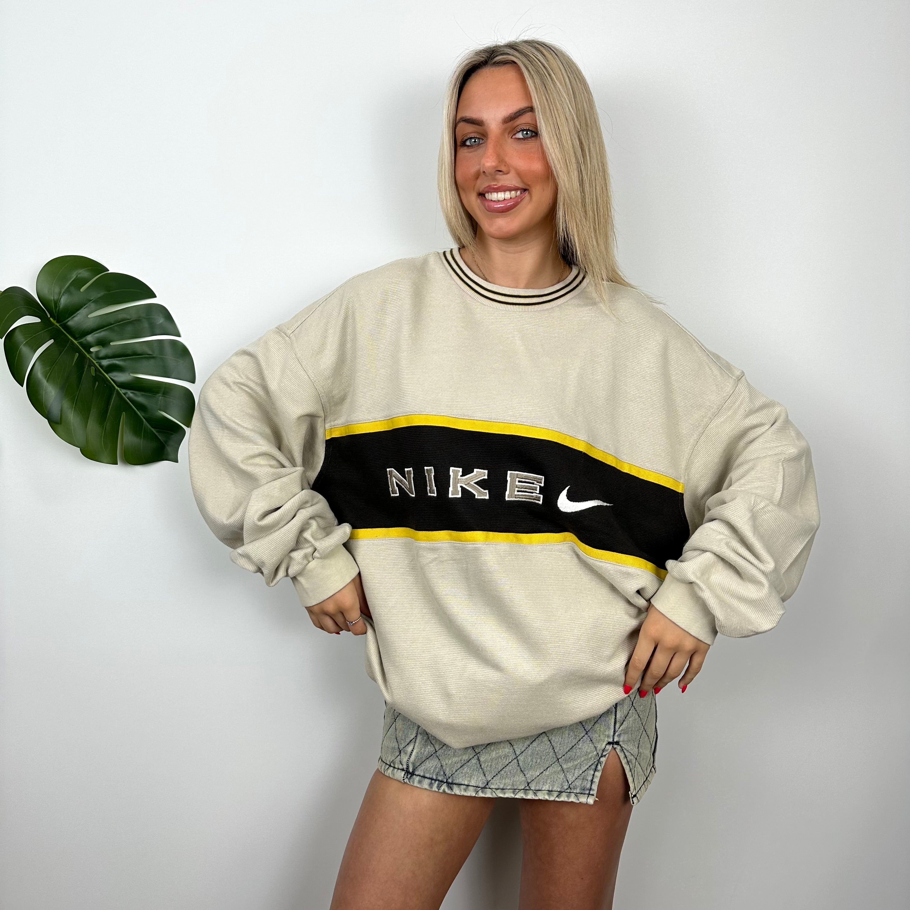 Nike Cream Embroidered Spell Out Sweatshirt (XL)