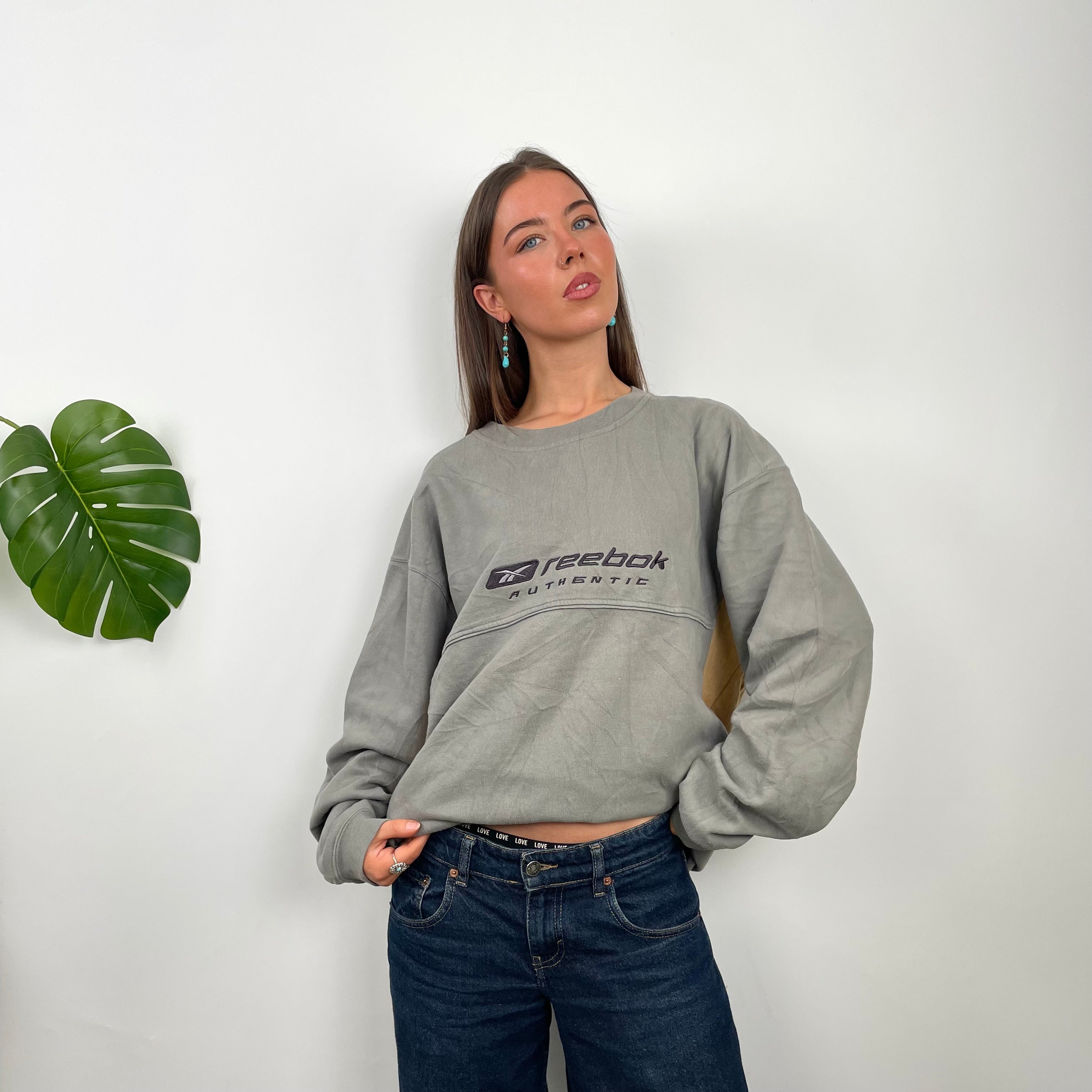 Reebok Authentic Grey Embroidered Spell Out Sweatshirt (XL)