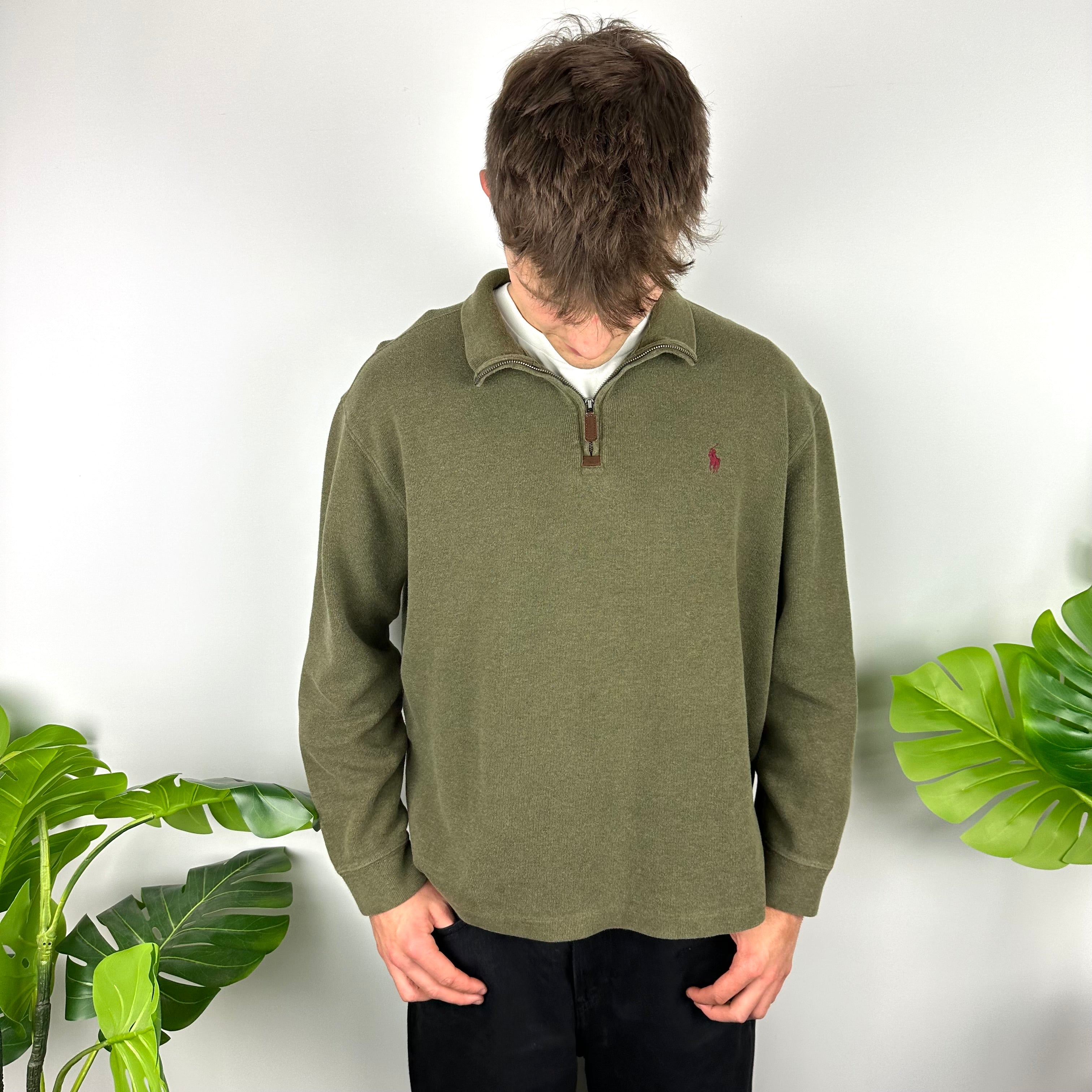 Polo Ralph Lauren Forest Green Embroidered Logo Quarter Zip Sweatshirt (XL)