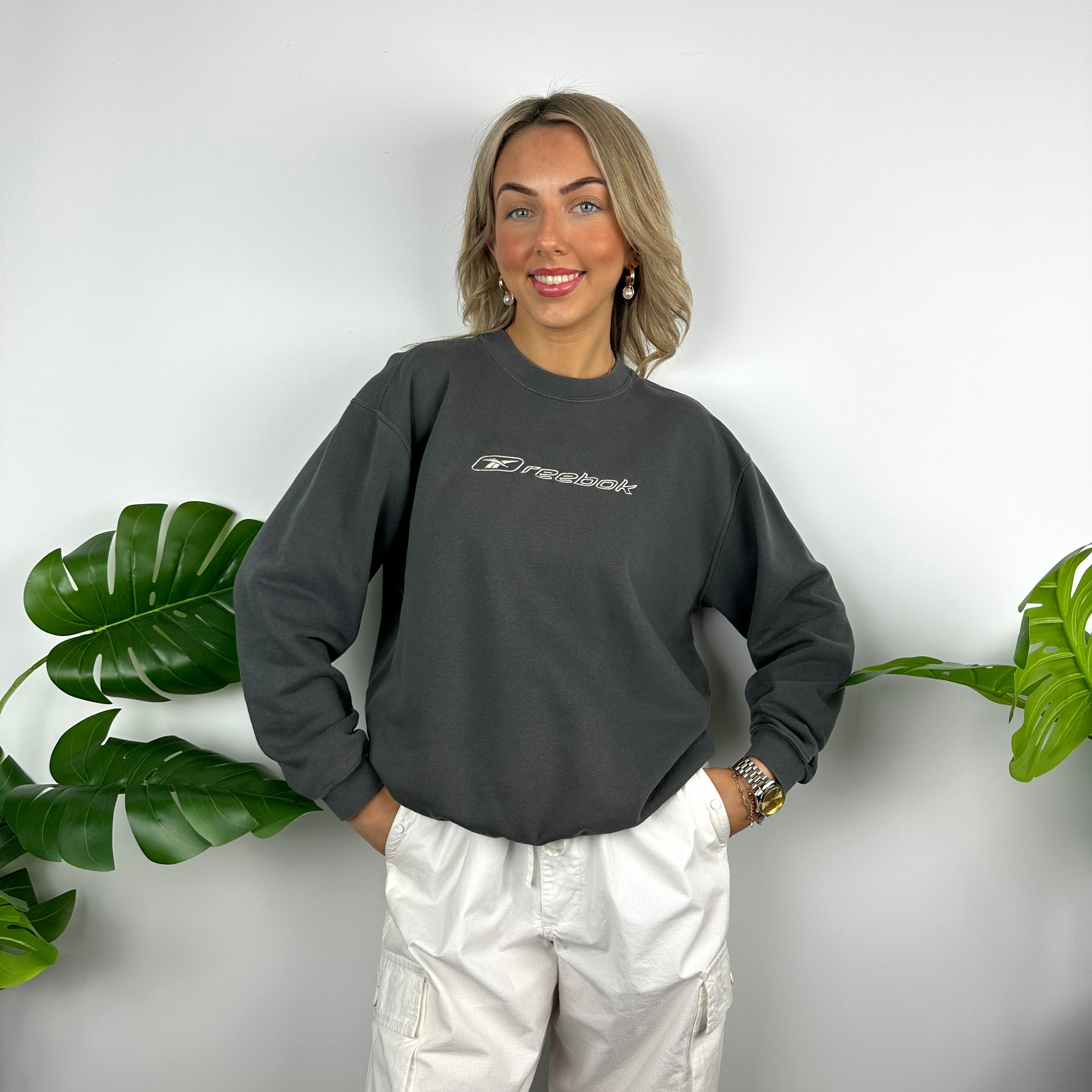 Reebok Grey Embroidered Spell Out Sweatshirt (L)